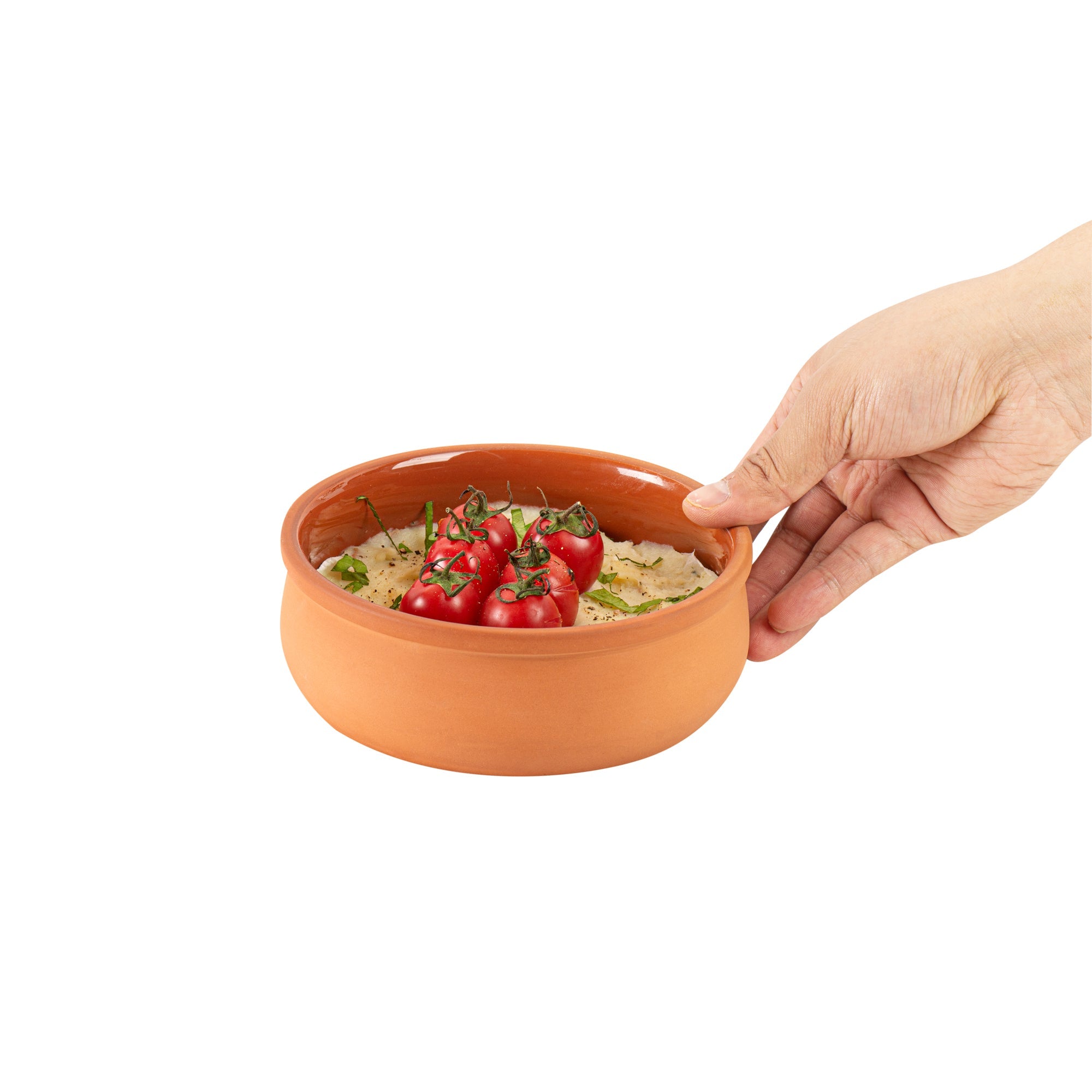 Terra Tek 17 oz Terracotta Cazuela Bowl - Brown Glazed Interior, Oven-Safe, Microwave-Safe - 5 3/4" x 5 3/4" x 2" - 2 count box