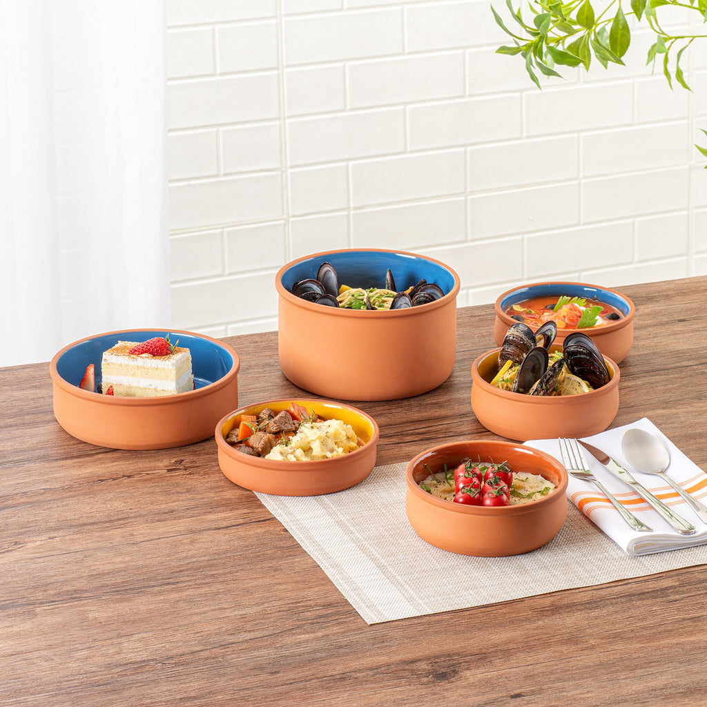 Terra Tek 17 oz Terracotta Cazuela Bowl - Brown Glazed Interior, Oven-Safe, Microwave-Safe - 5 3/4" x 5 3/4" x 2" - 2 count box