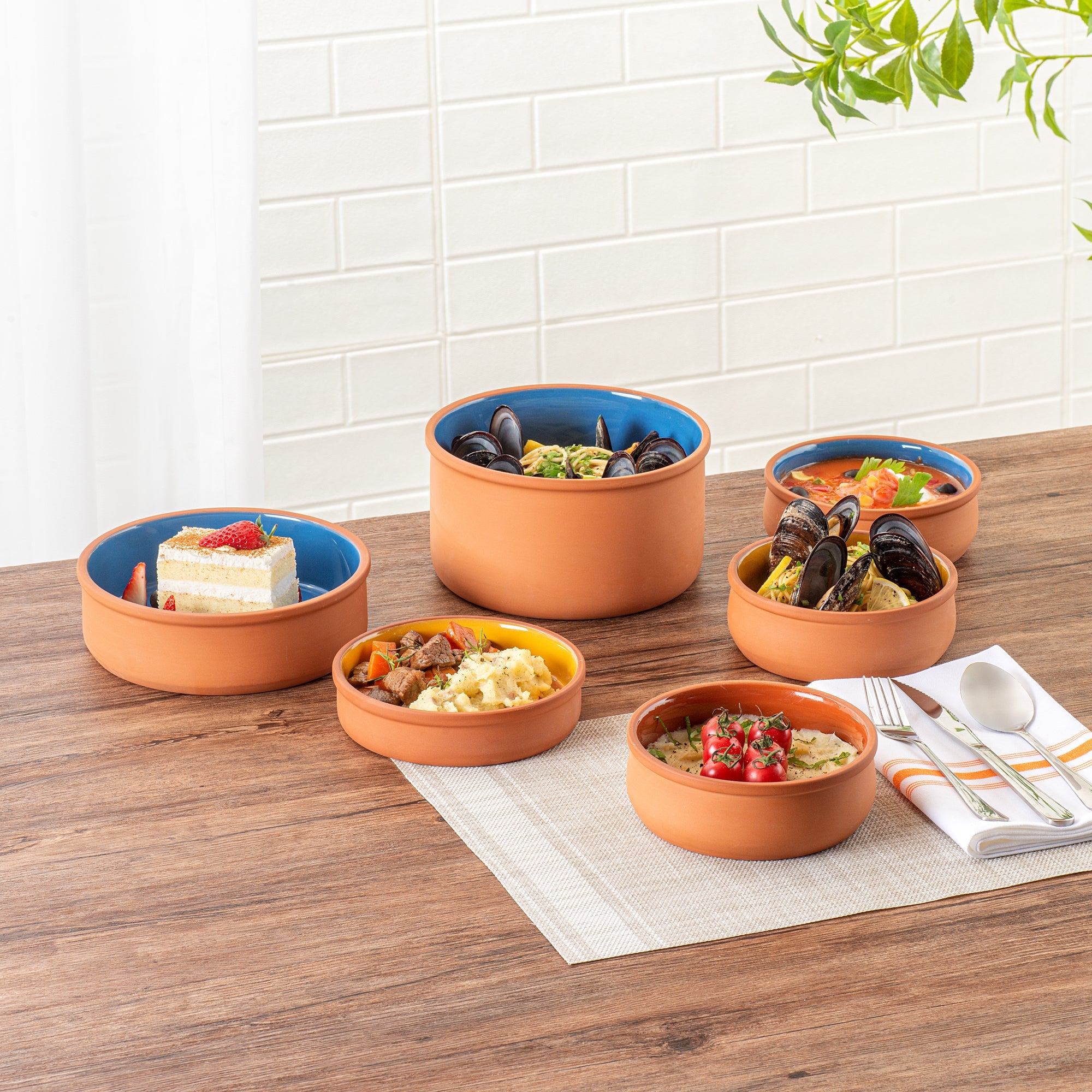 Terra Tek 17 oz Terracotta Cazuela Bowl - Brown Glazed Interior, Oven-Safe, Microwave-Safe - 5 3/4" x 5 3/4" x 2" - 2 count box