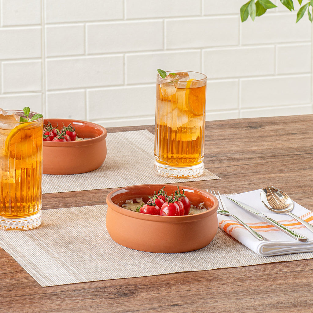 Terra Tek 17 oz Terracotta Cazuela Bowl - Brown Glazed Interior, Oven-Safe, Microwave-Safe - 5 3/4" x 5 3/4" x 2" - 10 count box