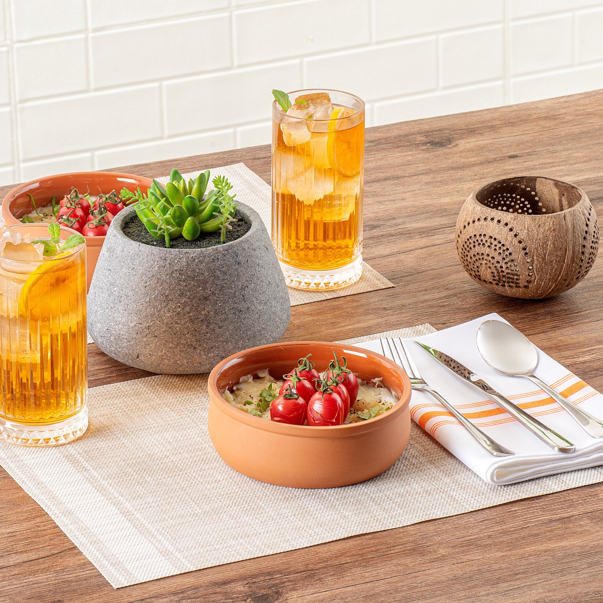 Terra Tek 17 oz Terracotta Cazuela Bowl - Brown Glazed Interior, Oven-Safe, Microwave-Safe - 5 3/4" x 5 3/4" x 2" - 10 count box