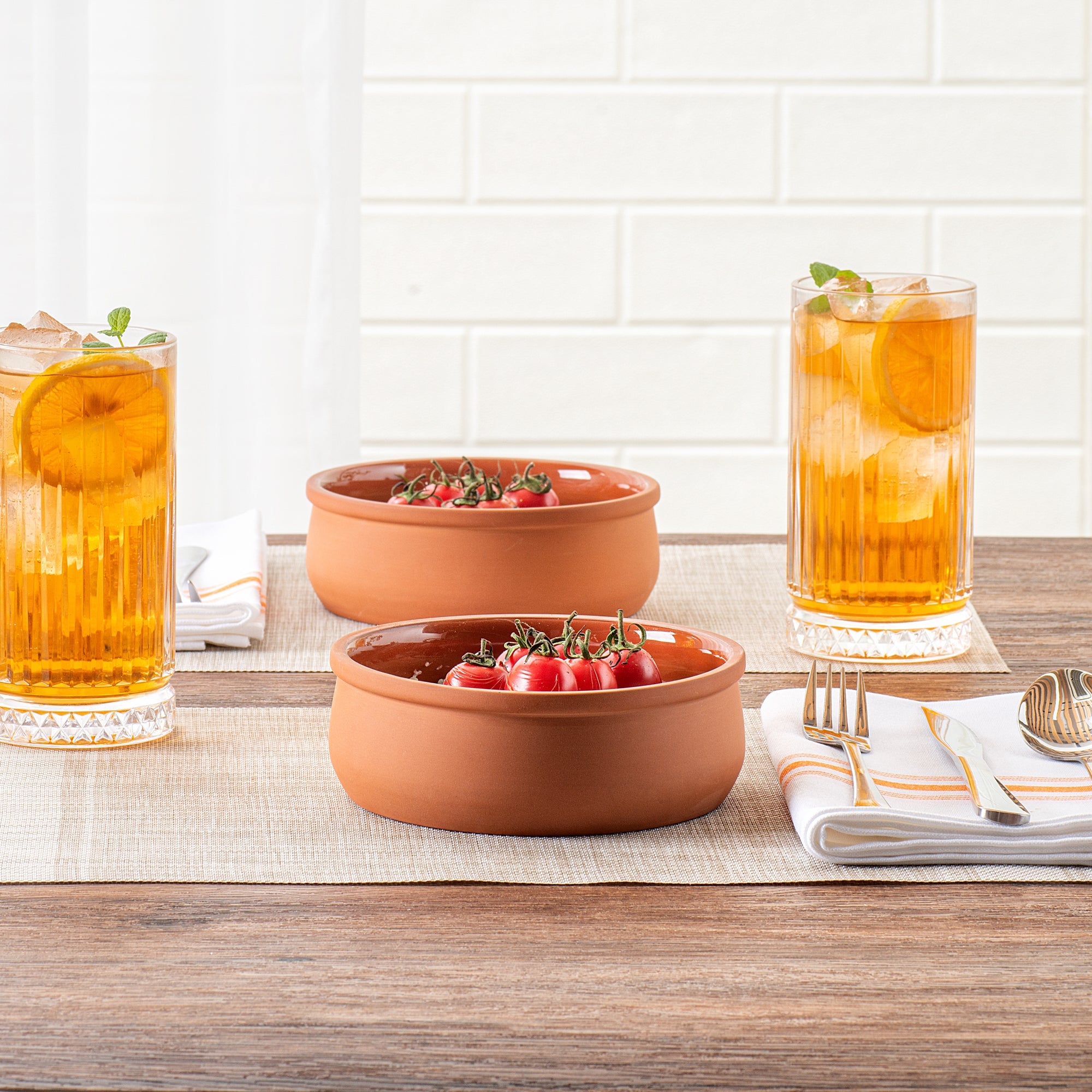 Terra Tek 17 oz Terracotta Cazuela Bowl - Brown Glazed Interior, Oven-Safe, Microwave-Safe - 5 3/4" x 5 3/4" x 2" - 10 count box