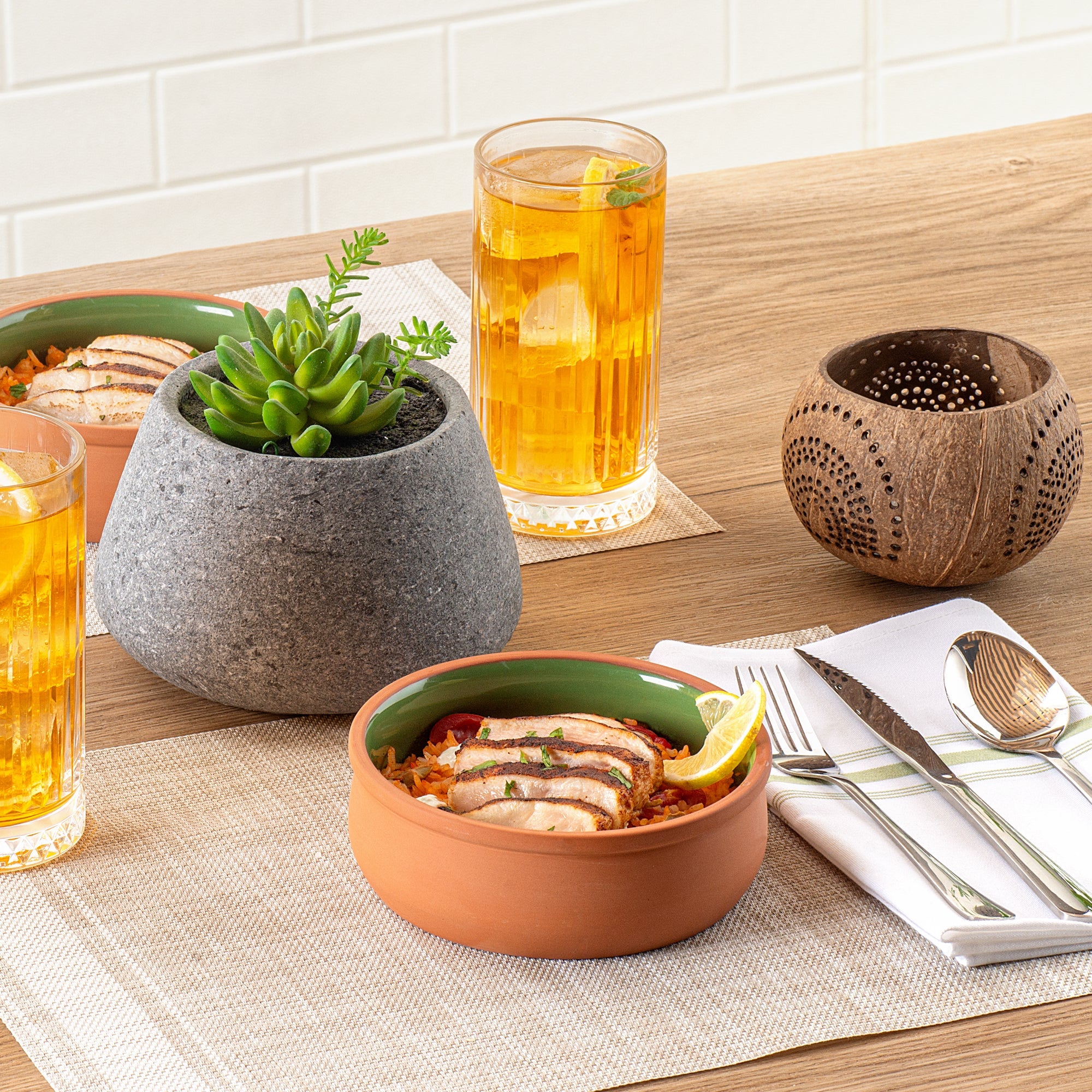 Terra Tek 17 oz Terracotta Cazuela Bowl - Green Glazed Interior, Oven-Safe, Microwave-Safe - 5 3/4" x 5 3/4" x 2" - 2 count box