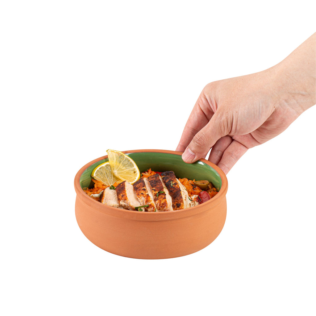 Terra Tek 17 oz Terracotta Cazuela Bowl - Green Glazed Interior, Oven-Safe, Microwave-Safe - 5 3/4" x 5 3/4" x 2" - 2 count box