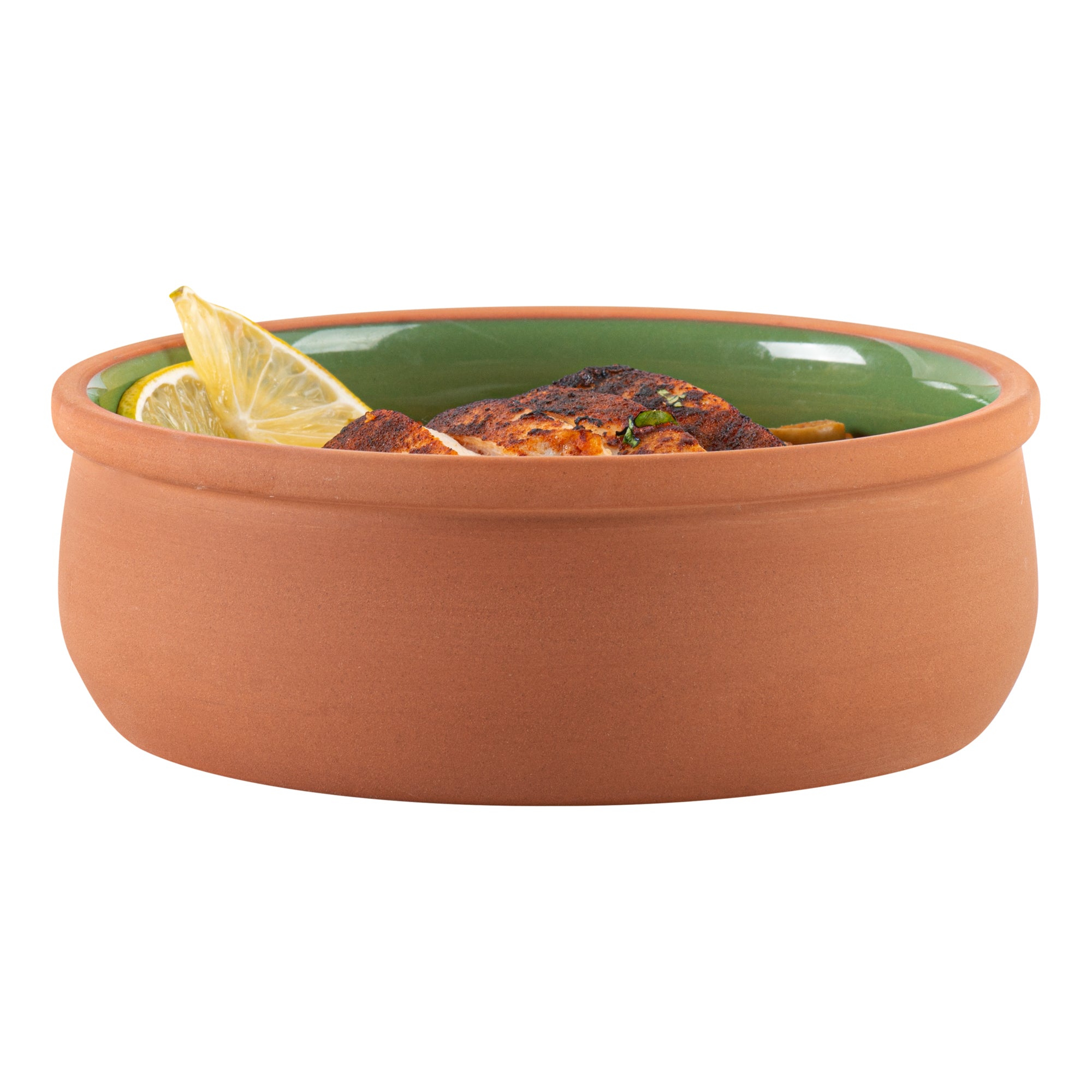 Terra Tek 17 oz Terracotta Cazuela Bowl - Green Glazed Interior, Oven-Safe, Microwave-Safe - 5 3/4" x 5 3/4" x 2" - 10 count box