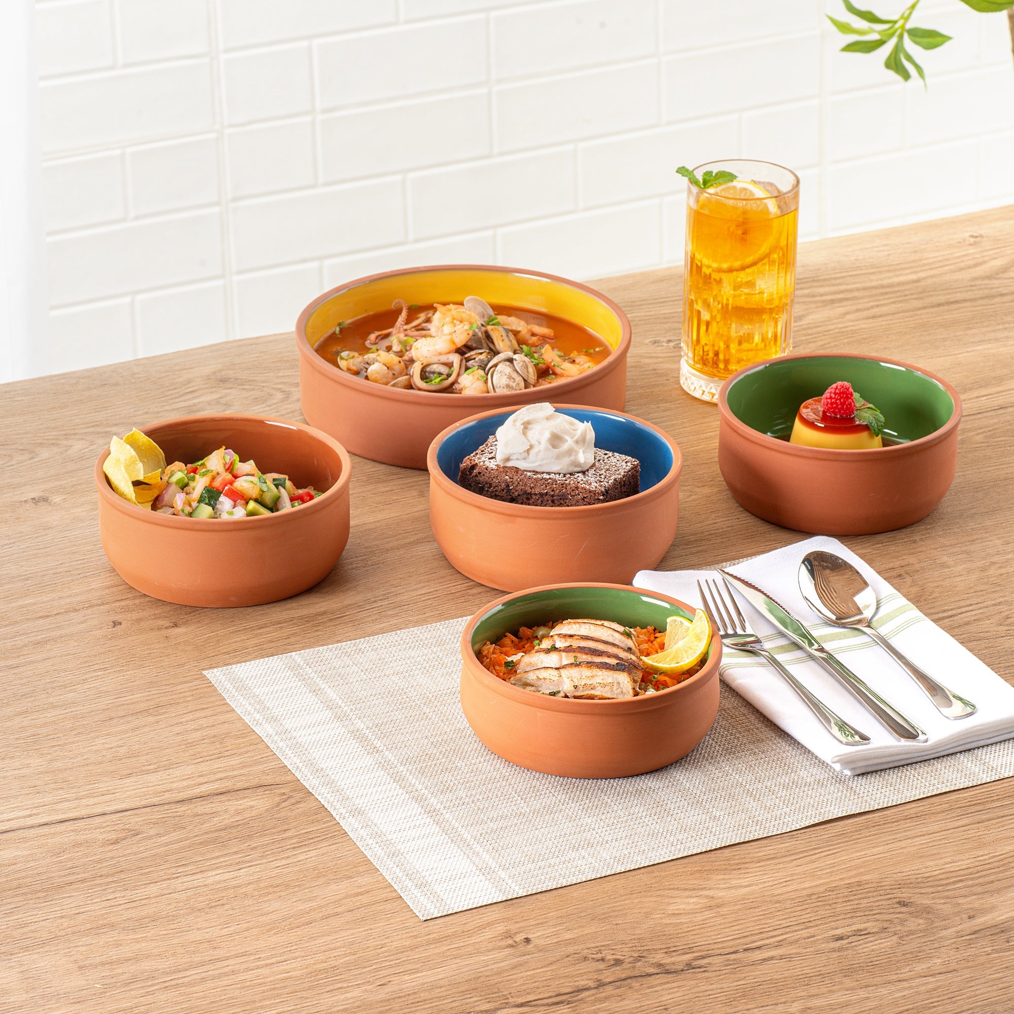 Terra Tek 17 oz Terracotta Cazuela Bowl - Green Glazed Interior, Oven-Safe, Microwave-Safe - 5 3/4" x 5 3/4" x 2" - 10 count box