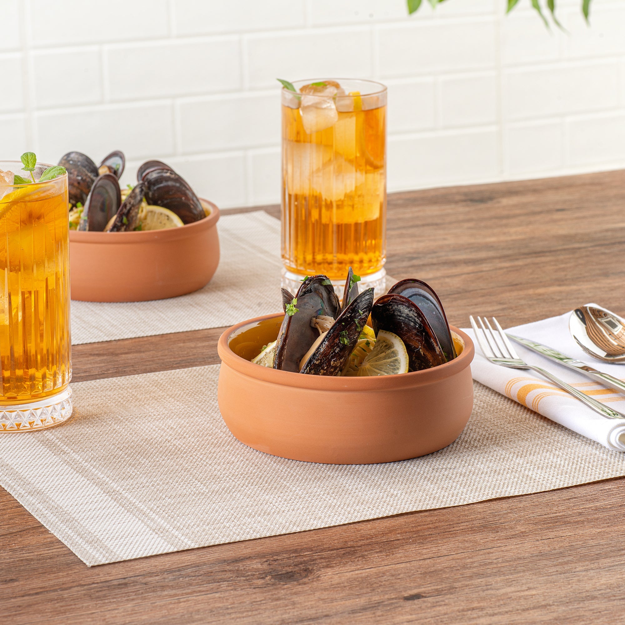 Terra Tek 17 oz Terracotta Cazuela Bowl - Yellow Glazed Interior, Oven-Safe, Microwave-Safe - 5 3/4" x 5 3/4" x 2" - 2 count box