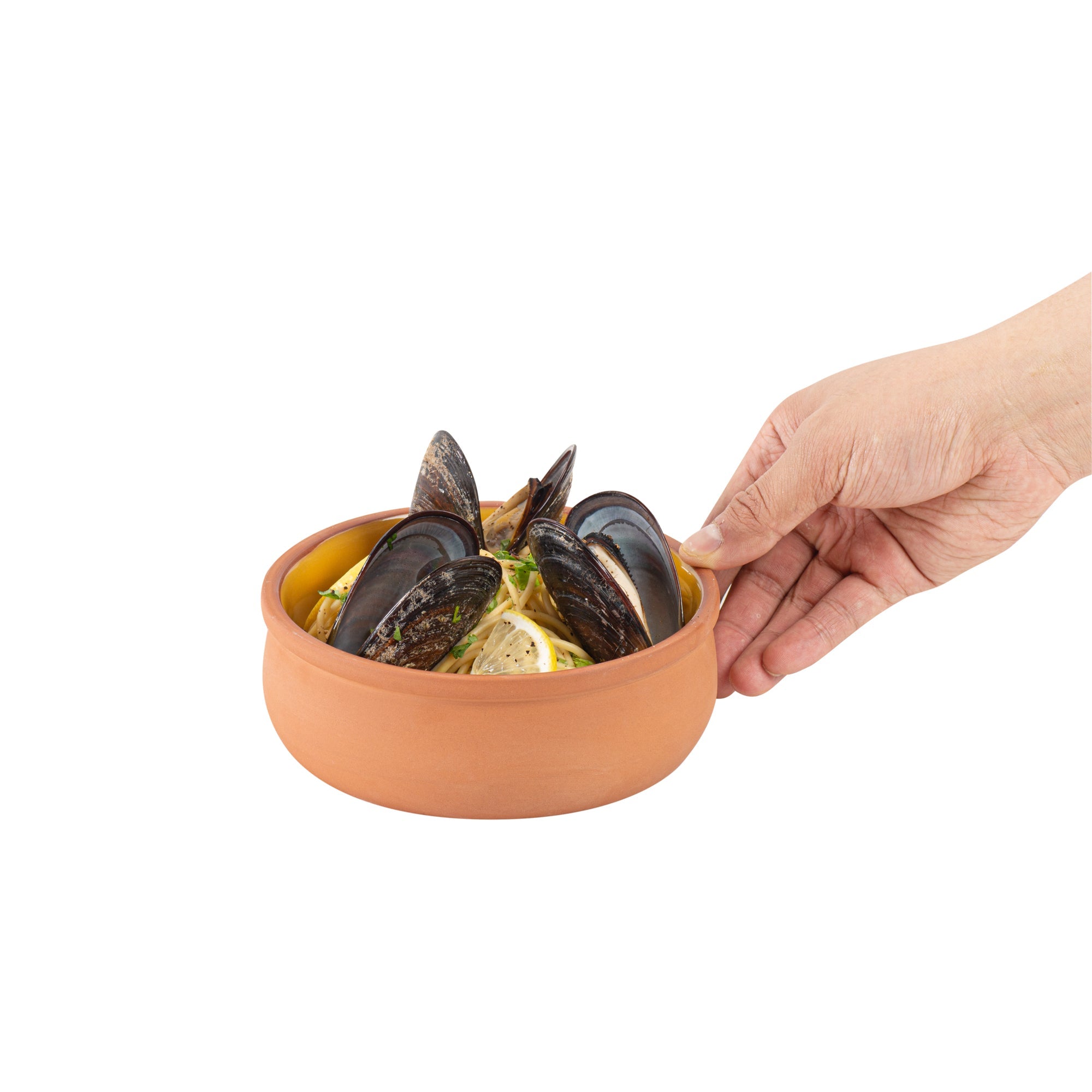 Terra Tek 17 oz Terracotta Cazuela Bowl - Yellow Glazed Interior, Oven-Safe, Microwave-Safe - 5 3/4" x 5 3/4" x 2" - 2 count box
