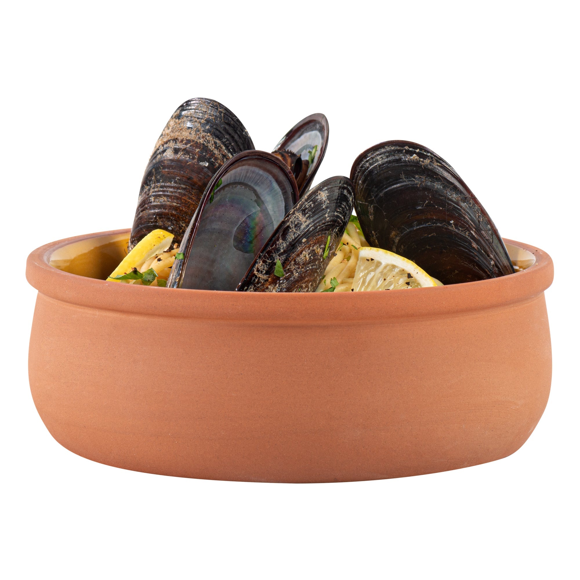 Terra Tek 17 oz Terracotta Cazuela Bowl - Yellow Glazed Interior, Oven-Safe, Microwave-Safe - 5 3/4" x 5 3/4" x 2" - 10 count box