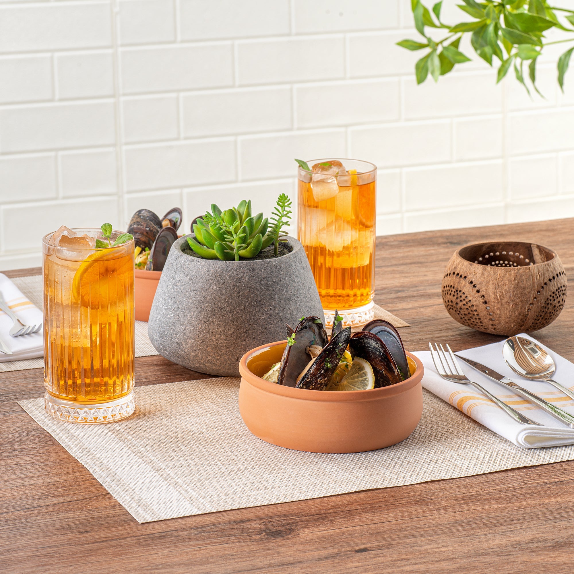 Terra Tek 17 oz Terracotta Cazuela Bowl - Yellow Glazed Interior, Oven-Safe, Microwave-Safe - 5 3/4" x 5 3/4" x 2" - 10 count box