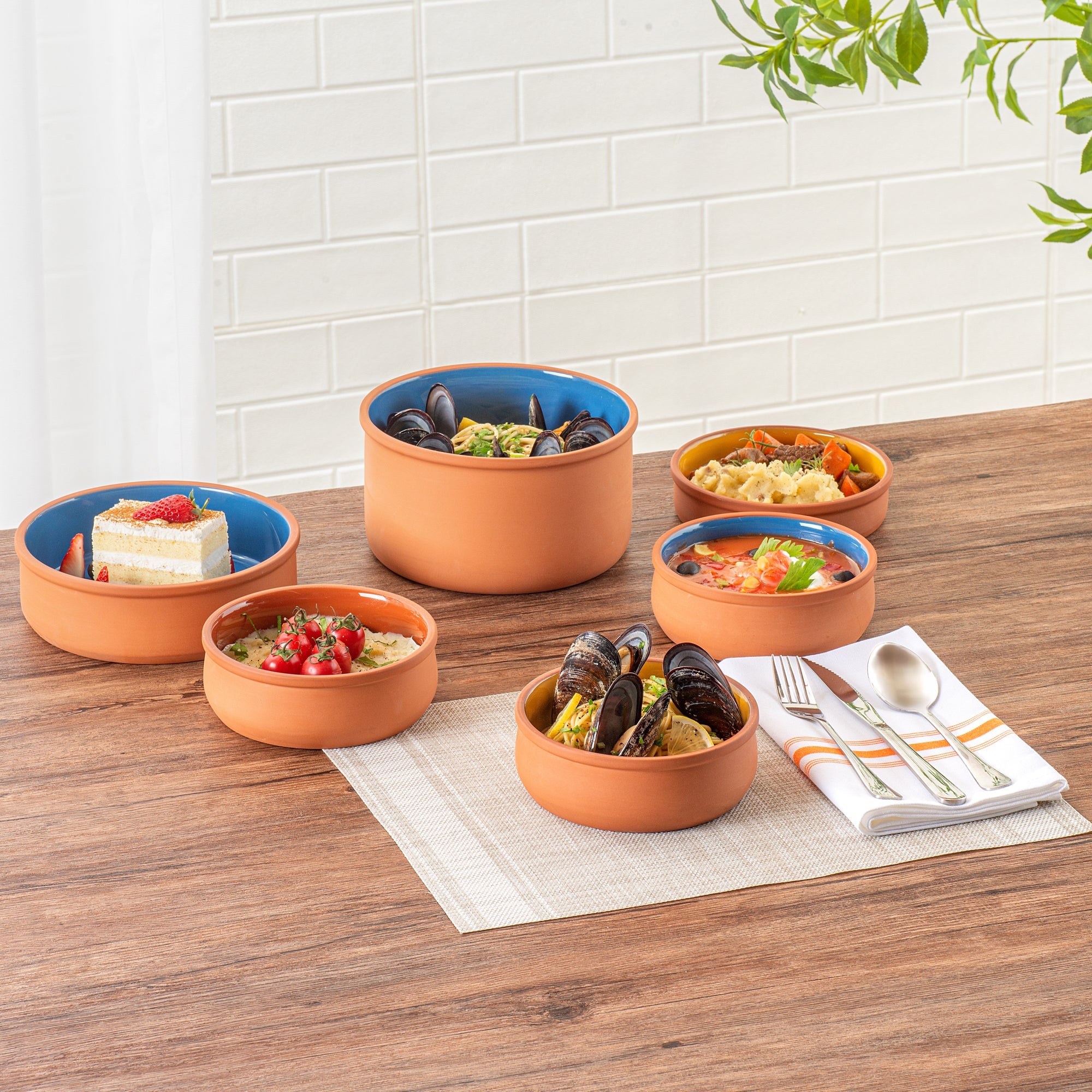 Terra Tek 17 oz Terracotta Cazuela Bowl - Yellow Glazed Interior, Oven-Safe, Microwave-Safe - 5 3/4" x 5 3/4" x 2" - 10 count box