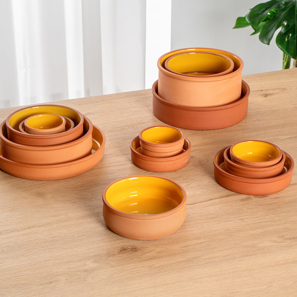 Terra Tek 17 oz Terracotta Cazuela Bowl - Yellow Glazed Interior, Oven-Safe, Microwave-Safe - 5 3/4" x 5 3/4" x 2" - 10 count box