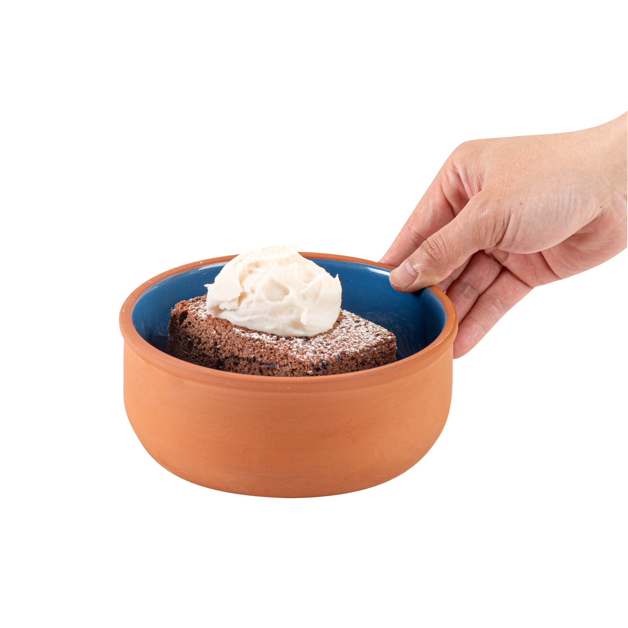 Terra Tek 27 oz Terracotta Cazuela Bowl - Blue Glazed Interior, Oven-Safe, Microwave-Safe - 6 1/4'' x 6 1/4'' x 2 1/2'' - 2 count box