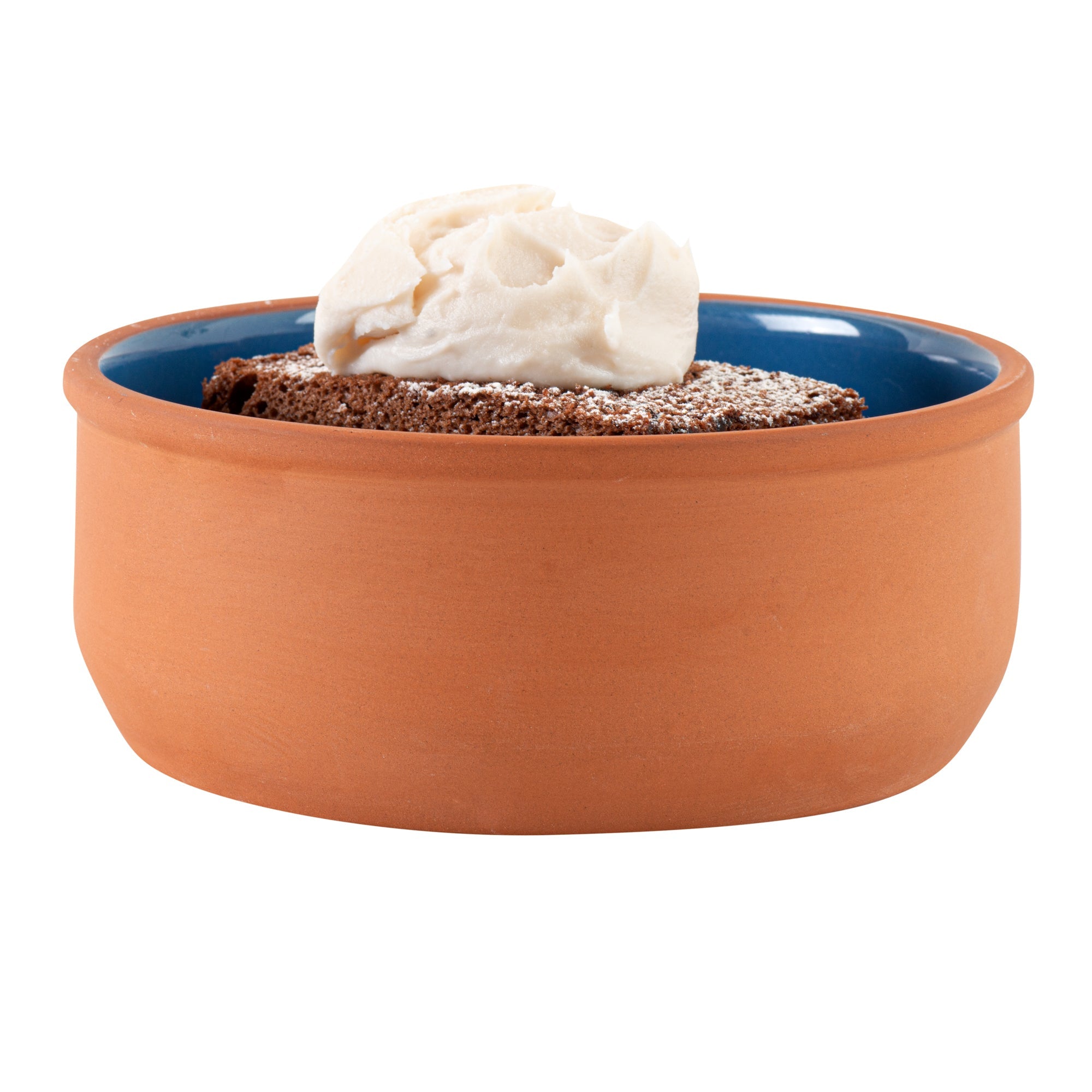 Terra Tek 27 oz Terracotta Cazuela Bowl - Blue Glazed Interior, Oven-Safe, Microwave-Safe - 6 1/4'' x 6 1/4'' x 2 1/2'' - 10 count box