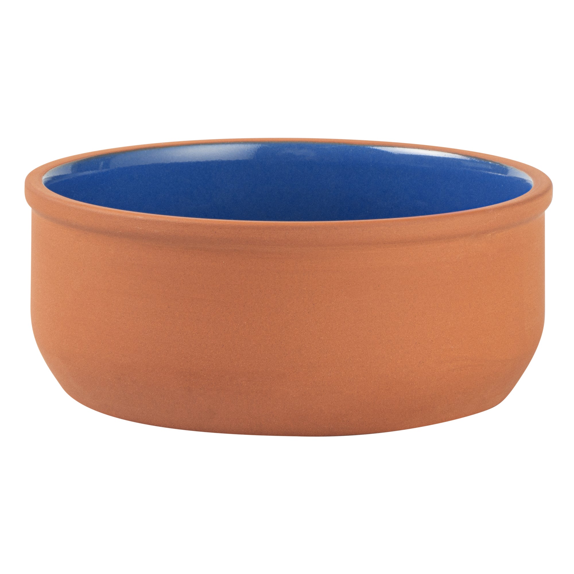 Terra Tek 27 oz Terracotta Cazuela Bowl - Blue Glazed Interior, Oven-Safe, Microwave-Safe - 6 1/4'' x 6 1/4'' x 2 1/2'' - 10 count box