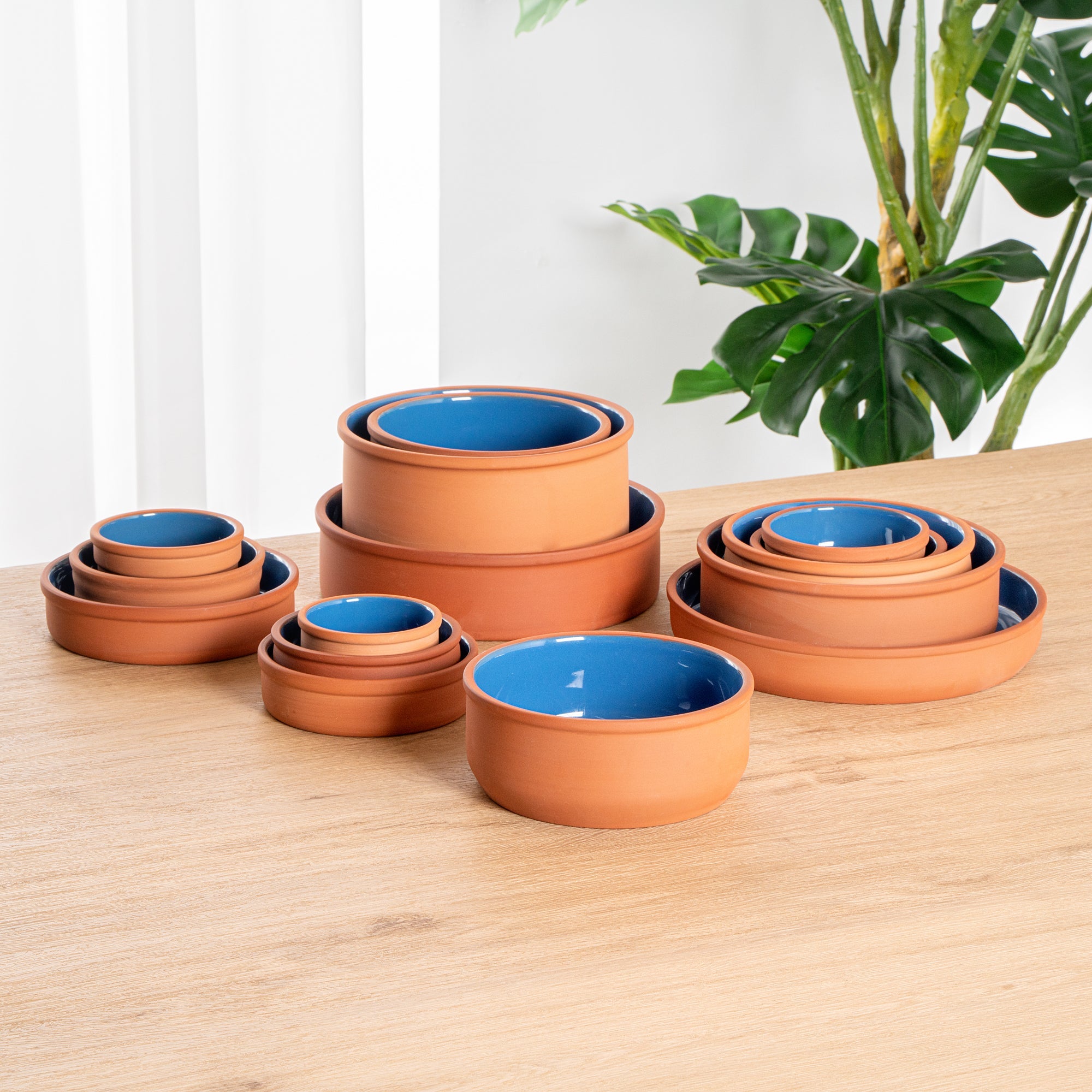 Terra Tek 27 oz Terracotta Cazuela Bowl - Blue Glazed Interior, Oven-Safe, Microwave-Safe - 6 1/4'' x 6 1/4'' x 2 1/2'' - 10 count box