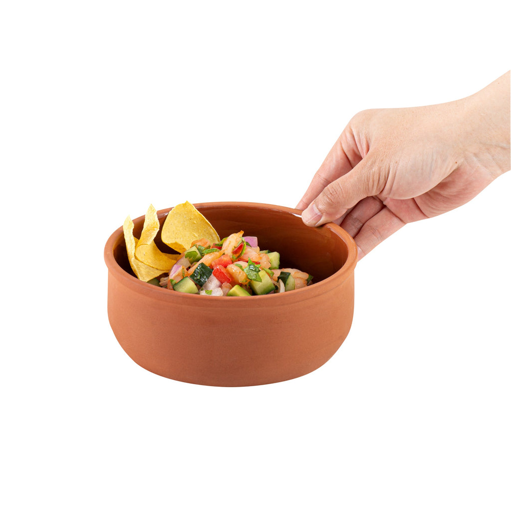 Terra Tek 27 oz Terracotta Cazuela Bowl - Brown Glazed Interior, Oven-Safe, Microwave-Safe - 6 1/4'' x 6 1/4'' x 2 1/2'' - 2 count box