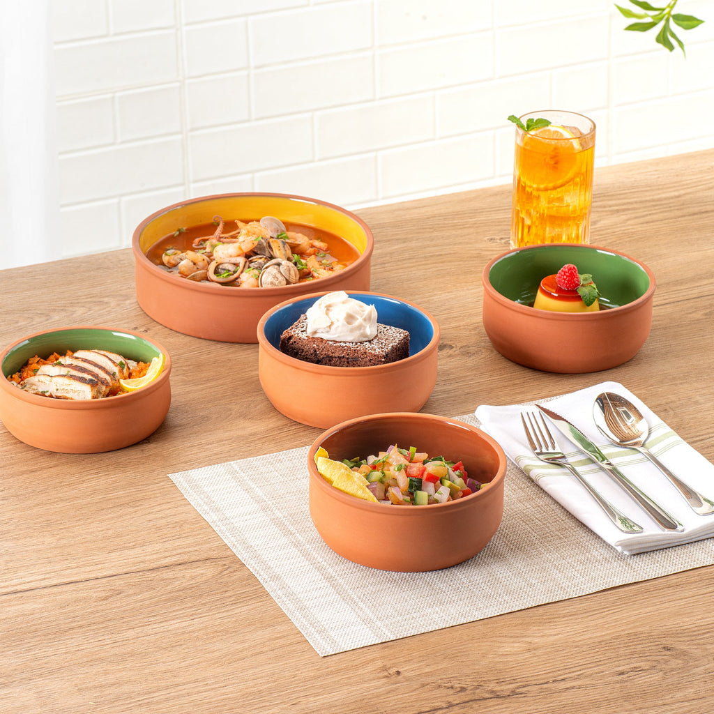 Terra Tek 27 oz Terracotta Cazuela Bowl - Brown Glazed Interior, Oven-Safe, Microwave-Safe - 6 1/4'' x 6 1/4'' x 2 1/2'' - 2 count box