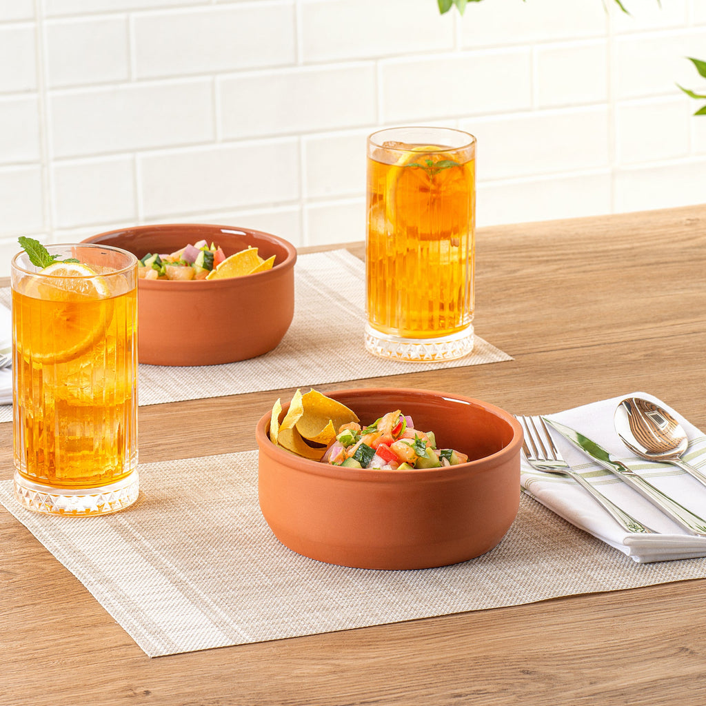 Terra Tek 27 oz Terracotta Cazuela Bowl - Brown Glazed Interior, Oven-Safe, Microwave-Safe - 6 1/4'' x 6 1/4'' x 2 1/2'' - 10 count box