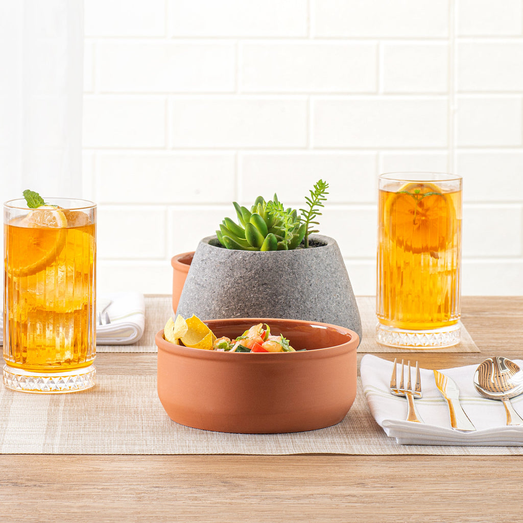 Terra Tek 27 oz Terracotta Cazuela Bowl - Brown Glazed Interior, Oven-Safe, Microwave-Safe - 6 1/4'' x 6 1/4'' x 2 1/2'' - 10 count box