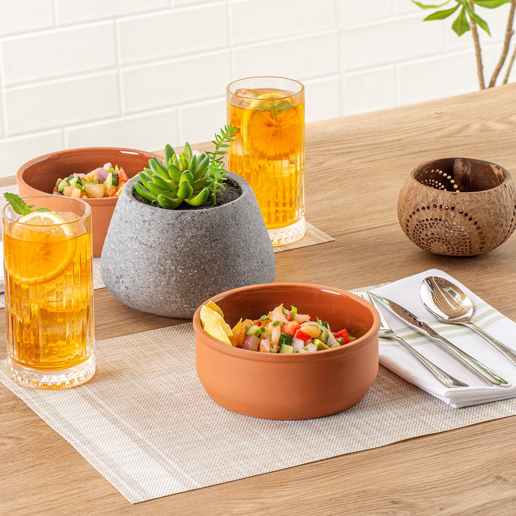Terra Tek 27 oz Terracotta Cazuela Bowl - Brown Glazed Interior, Oven-Safe, Microwave-Safe - 6 1/4'' x 6 1/4'' x 2 1/2'' - 10 count box
