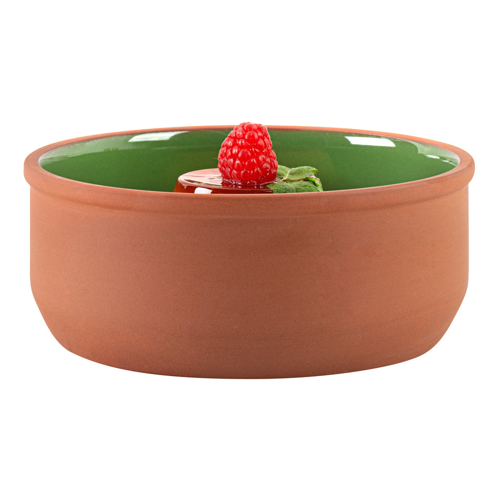 Terra Tek 27 oz Terracotta Cazuela Bowl - Green Glazed Interior, Oven-Safe, Microwave-Safe - 6 1/4'' x 6 1/4'' x 2 1/2'' - 2 count box
