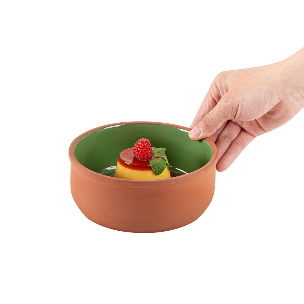 Terra Tek 27 oz Terracotta Cazuela Bowl - Green Glazed Interior, Oven-Safe, Microwave-Safe - 6 1/4'' x 6 1/4'' x 2 1/2'' - 2 count box