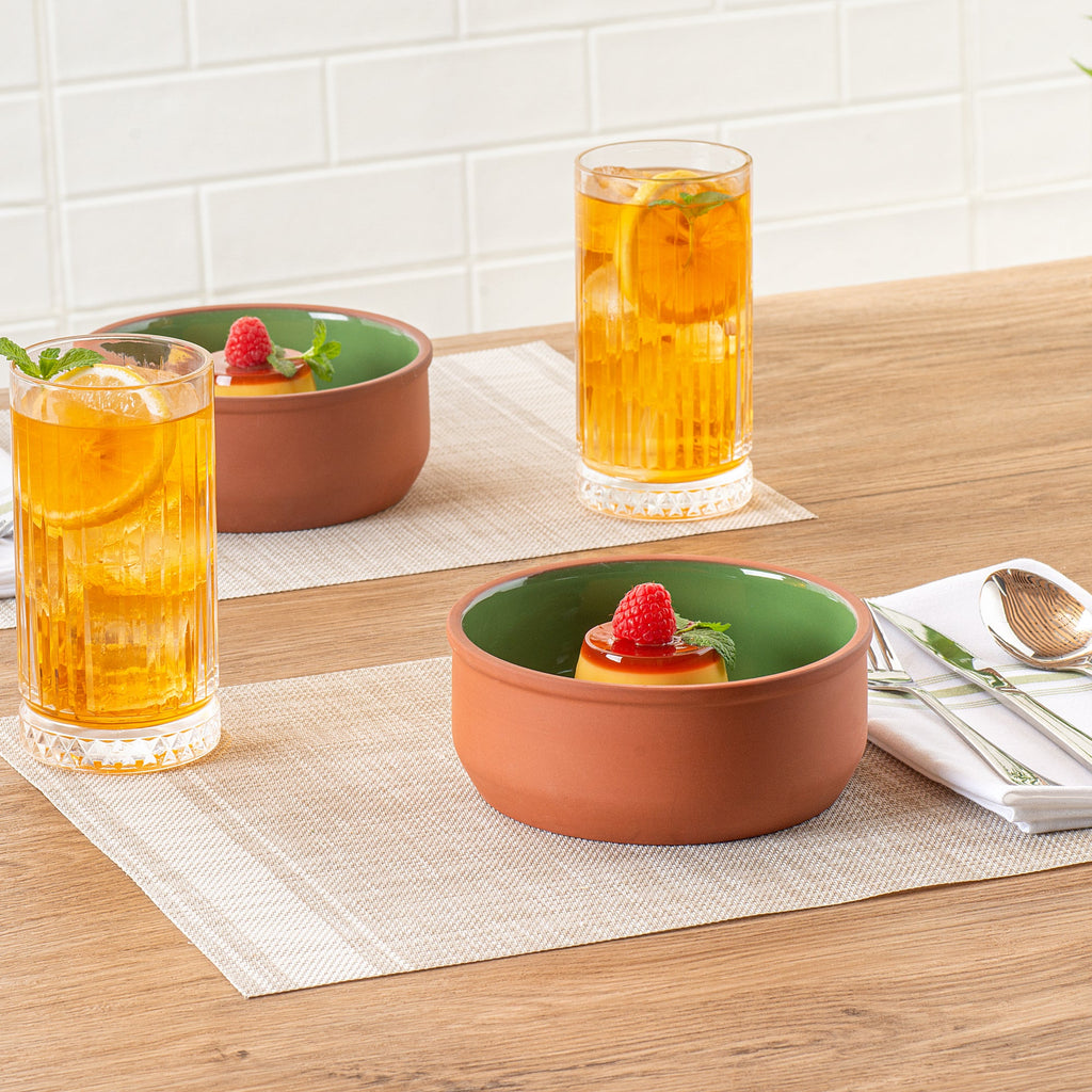 Terra Tek 27 oz Terracotta Cazuela Bowl - Green Glazed Interior, Oven-Safe, Microwave-Safe - 6 1/4'' x 6 1/4'' x 2 1/2'' - 10 count box
