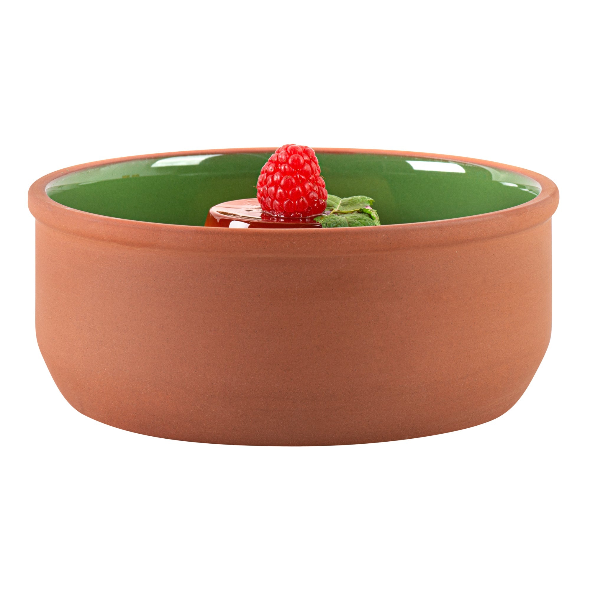 Terra Tek 27 oz Terracotta Cazuela Bowl - Green Glazed Interior, Oven-Safe, Microwave-Safe - 6 1/4'' x 6 1/4'' x 2 1/2'' - 10 count box
