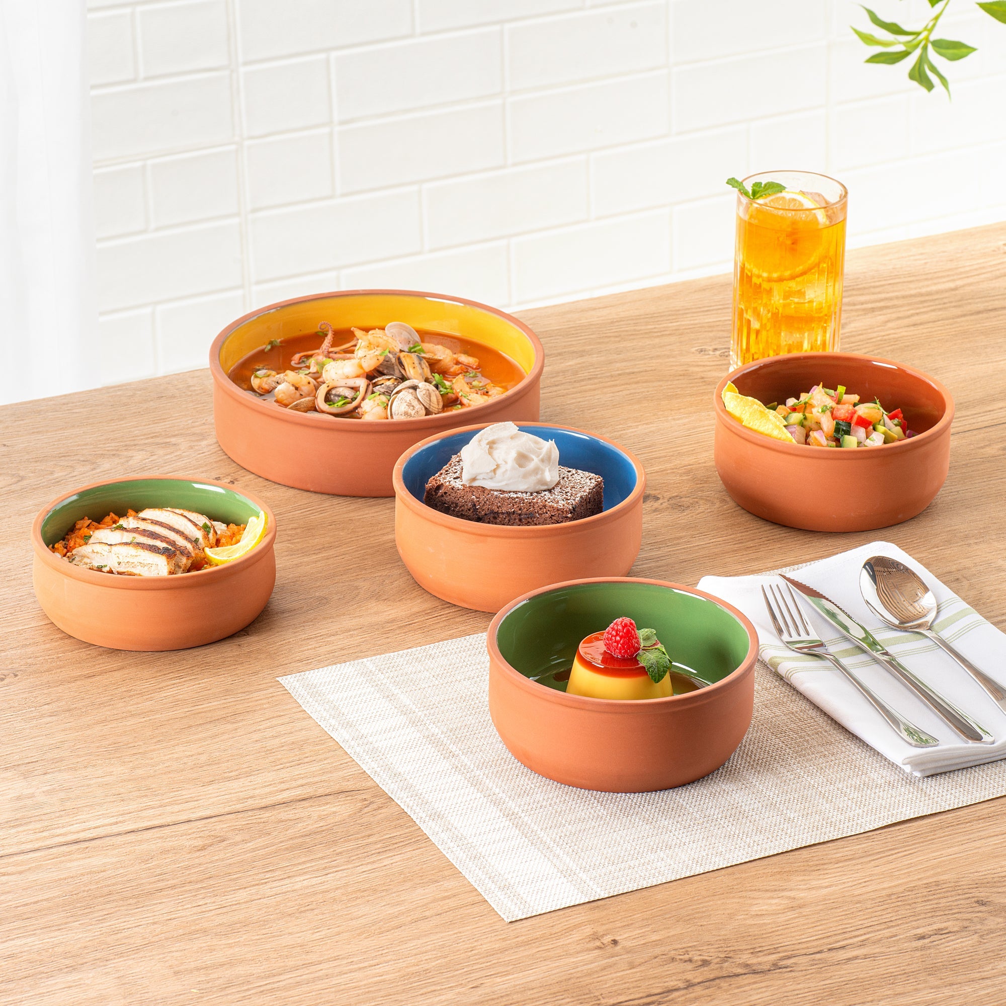 Terra Tek 27 oz Terracotta Cazuela Bowl - Green Glazed Interior, Oven-Safe, Microwave-Safe - 6 1/4'' x 6 1/4'' x 2 1/2'' - 10 count box