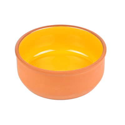 Terra Tek 27 oz Terracotta Cazuela Bowl - Yellow Glazed Interior, Oven-Safe, Microwave-Safe - 6 1/4'' x 6 1/4'' x 2 1/2'' - 2 count box