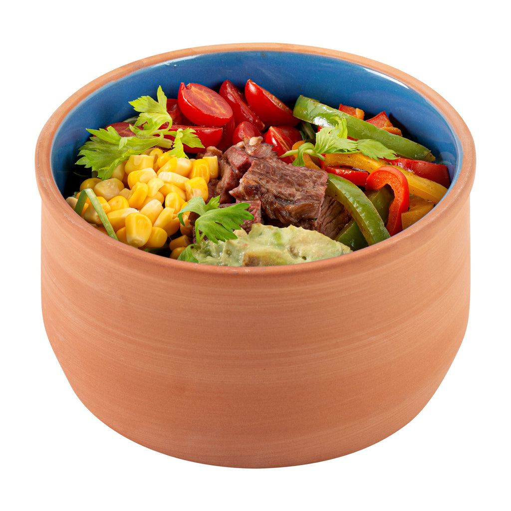 Terra Tek 34 oz Terracotta Cazuela Bowl - Blue Glazed Interior, Oven-Safe, Microwave-Safe - 6 1/4" x 6 1/4" x 3 1/2" - 2 count box