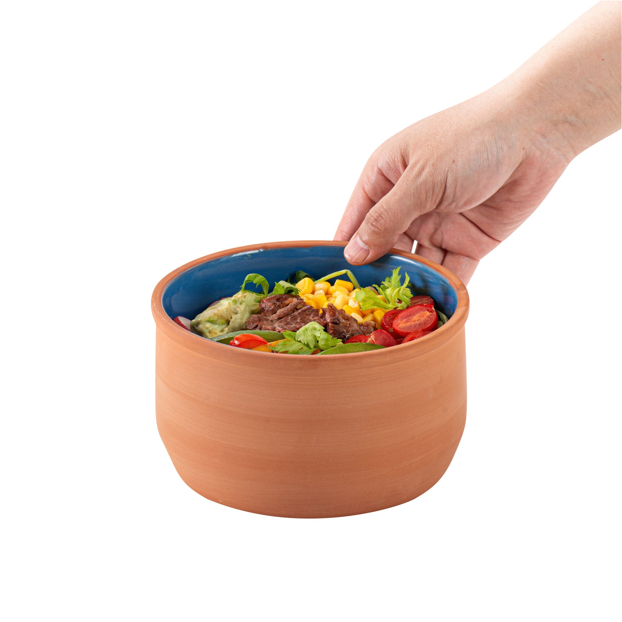 Terra Tek 34 oz Terracotta Cazuela Bowl - Blue Glazed Interior, Oven-Safe, Microwave-Safe - 6 1/4" x 6 1/4" x 3 1/2" - 2 count box