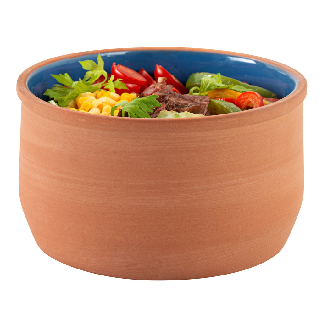 Terra Tek 34 oz Terracotta Cazuela Bowl - Blue Glazed Interior, Oven-Safe, Microwave-Safe - 6 1/4" x 6 1/4" x 3 1/2" - 10 count box