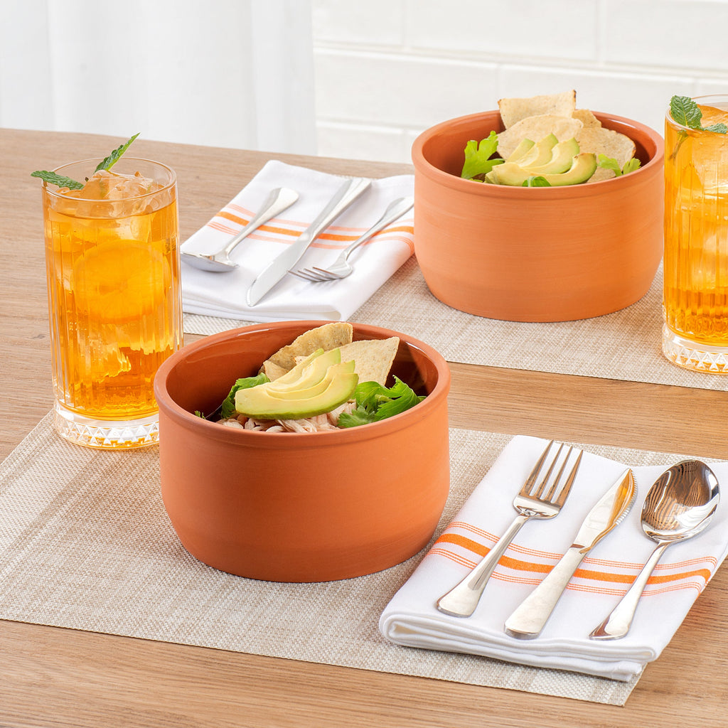 Terra Tek 34 oz Terracotta Cazuela Bowl - Brown Glazed Interior, Oven-Safe, Microwave-Safe - 6 1/4" x 6 1/4" x 3 1/2" - 10 count box