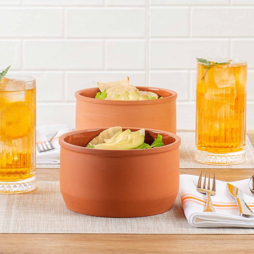 Terra Tek 34 oz Terracotta Cazuela Bowl - Brown Glazed Interior, Oven-Safe, Microwave-Safe - 6 1/4" x 6 1/4" x 3 1/2" - 10 count box