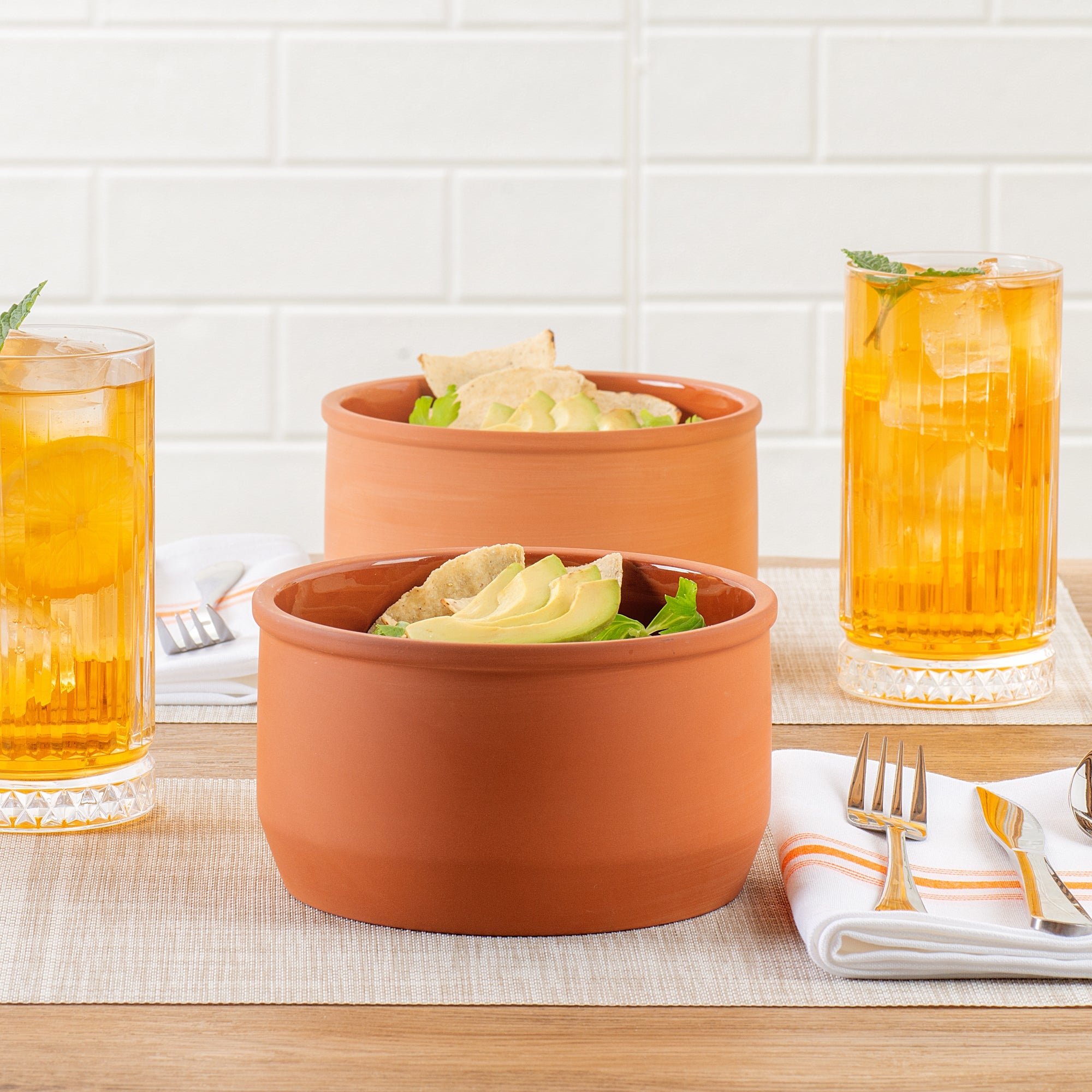 Terra Tek 34 oz Terracotta Cazuela Bowl - Brown Glazed Interior, Oven-Safe, Microwave-Safe - 6 1/4" x 6 1/4" x 3 1/2" - 10 count box