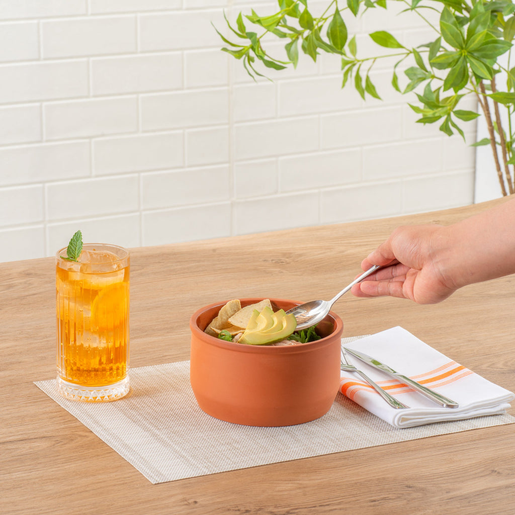Terra Tek 34 oz Terracotta Cazuela Bowl - Brown Glazed Interior, Oven-Safe, Microwave-Safe - 6 1/4" x 6 1/4" x 3 1/2" - 10 count box