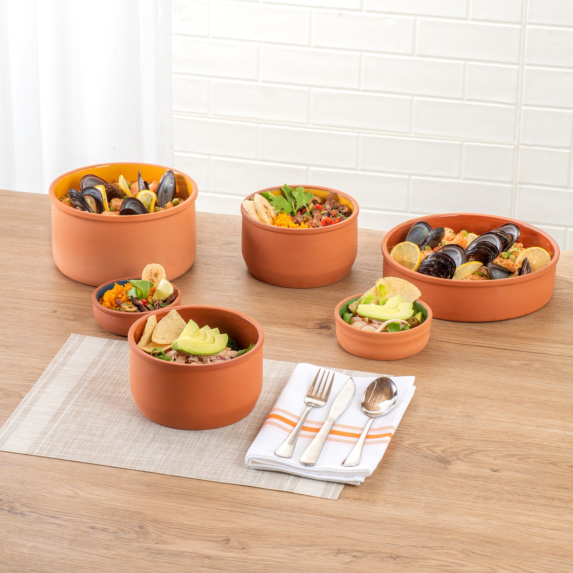 Terra Tek 34 oz Terracotta Cazuela Bowl - Brown Glazed Interior, Oven-Safe, Microwave-Safe - 6 1/4" x 6 1/4" x 3 1/2" - 10 count box