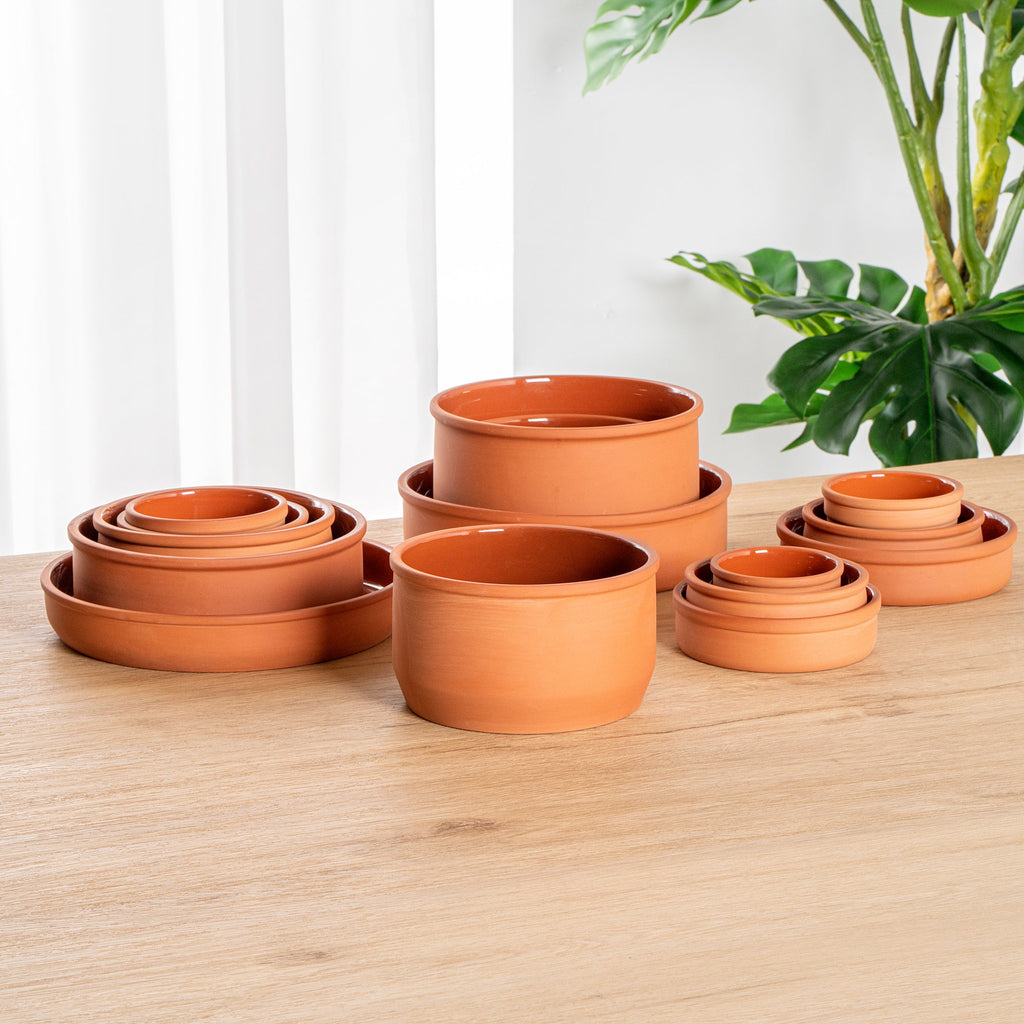Terra Tek 34 oz Terracotta Cazuela Bowl - Brown Glazed Interior, Oven-Safe, Microwave-Safe - 6 1/4" x 6 1/4" x 3 1/2" - 10 count box