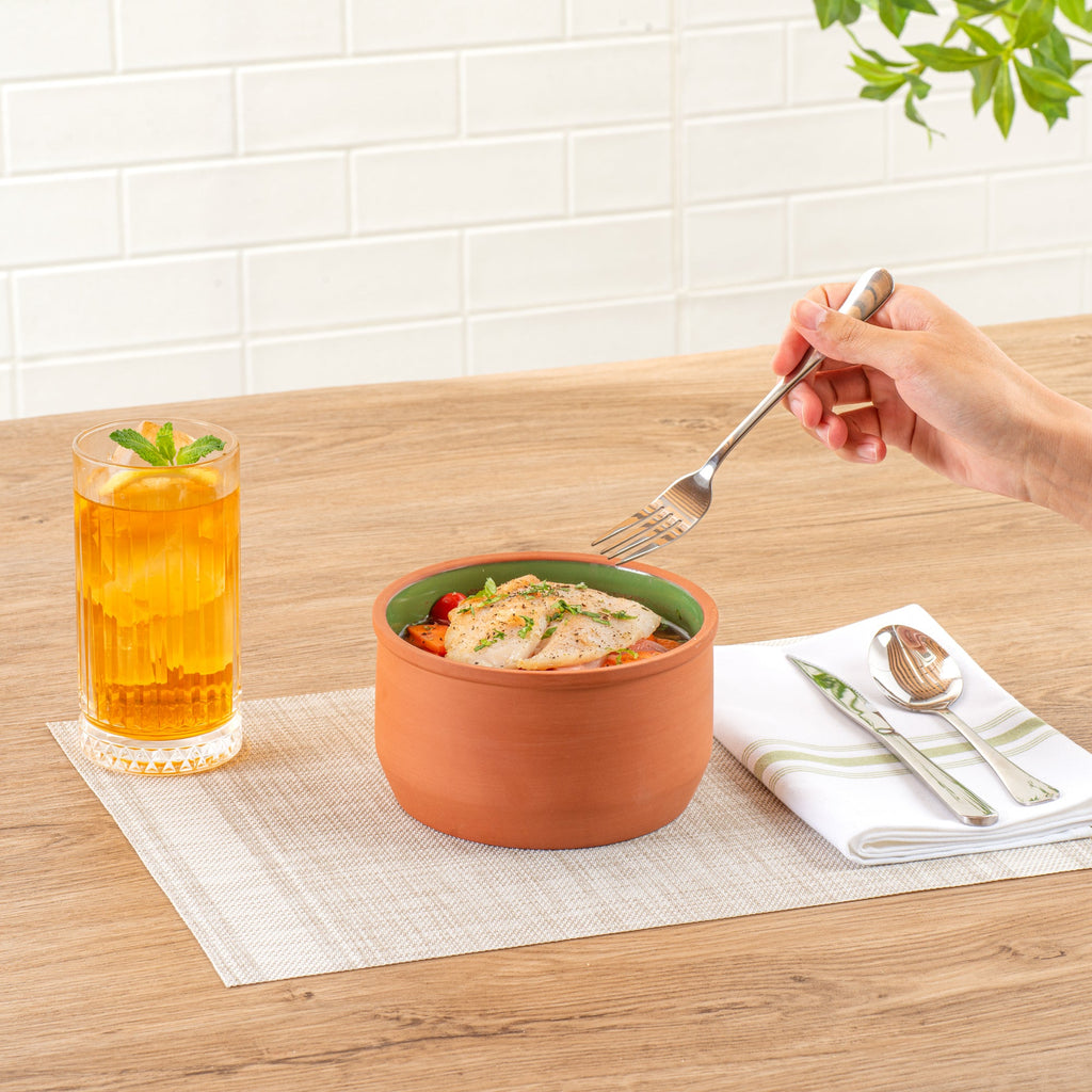 Terra Tek 34 oz Terracotta Cazuela Bowl - Green Glazed Interior, Oven-Safe, Microwave-Safe - 6 1/4" x 6 1/4" x 3 1/2" - 2 count box