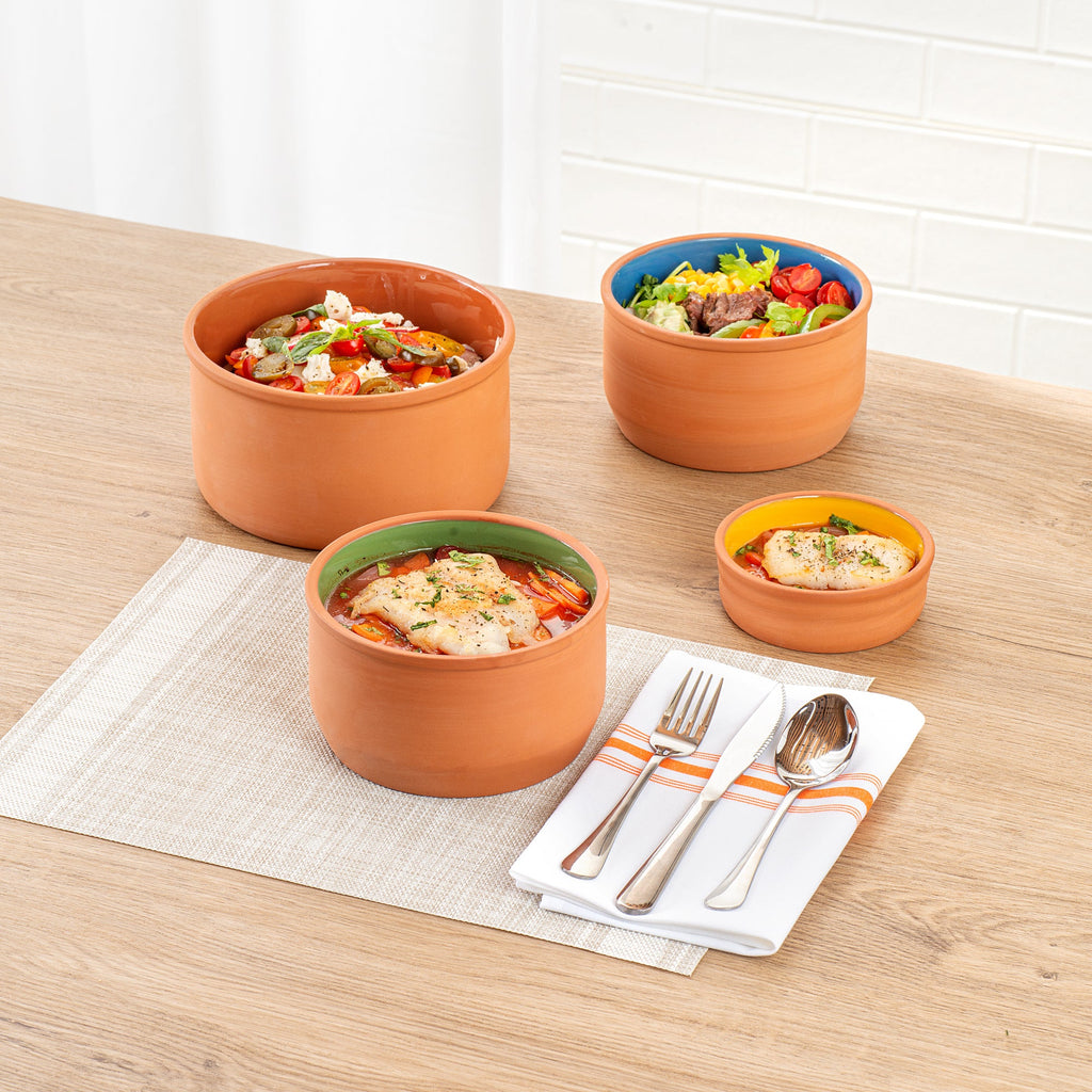 Terra Tek 34 oz Terracotta Cazuela Bowl - Green Glazed Interior, Oven-Safe, Microwave-Safe - 6 1/4" x 6 1/4" x 3 1/2" - 2 count box