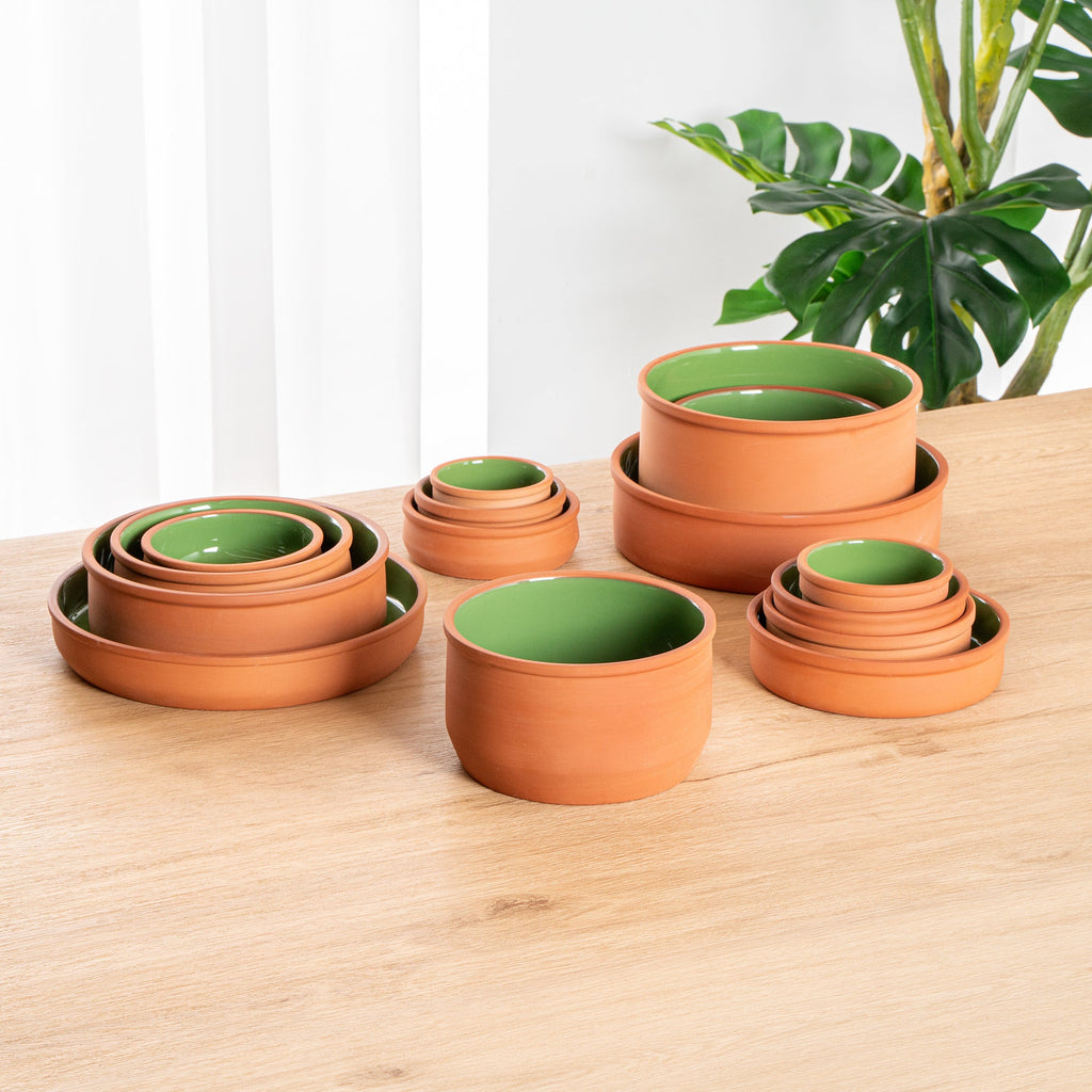 Terra Tek 34 oz Terracotta Cazuela Bowl - Green Glazed Interior, Oven-Safe, Microwave-Safe - 6 1/4" x 6 1/4" x 3 1/2" - 2 count box