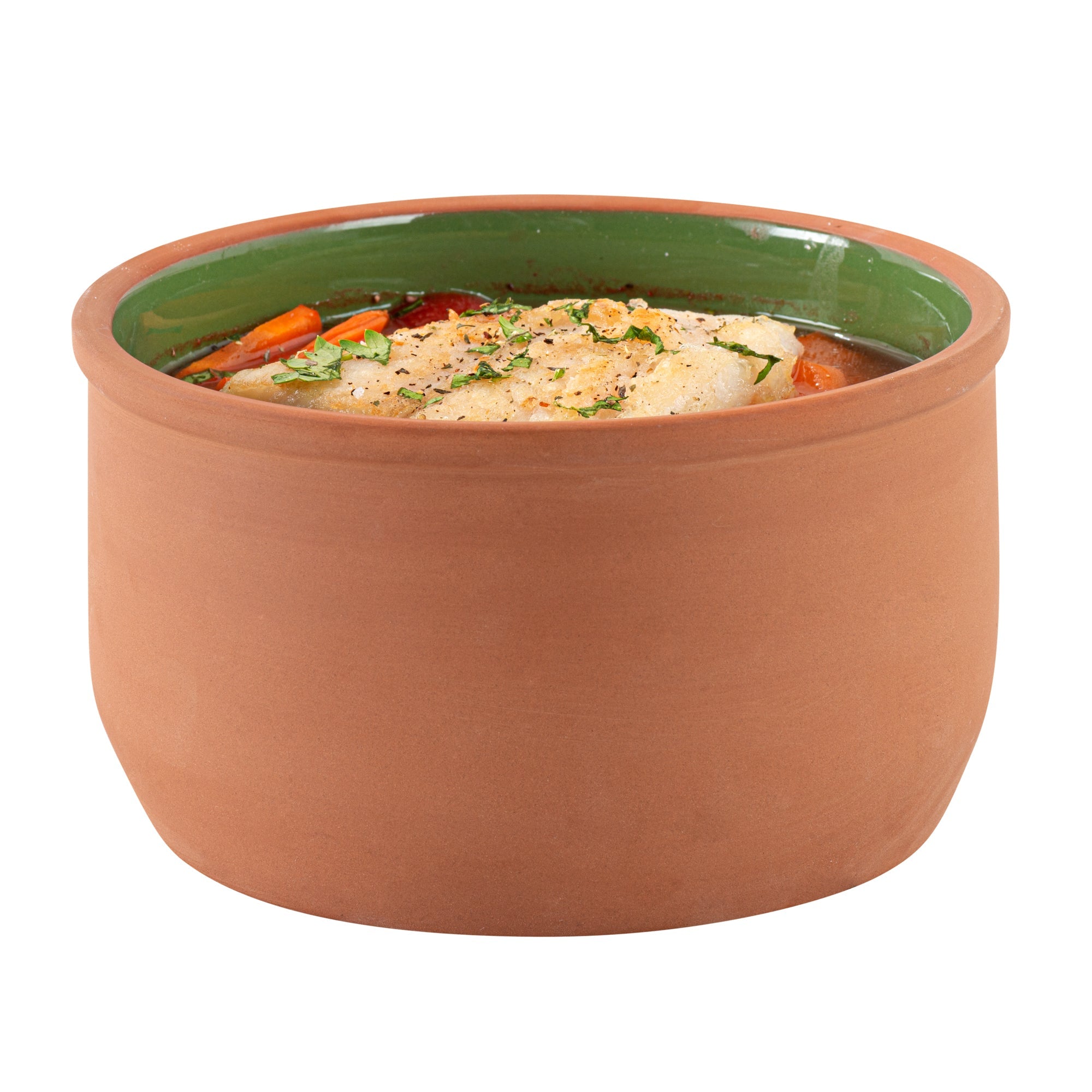 Terra Tek 34 oz Terracotta Cazuela Bowl - Green Glazed Interior, Oven-Safe, Microwave-Safe - 6 1/4" x 6 1/4" x 3 1/2" - 10 count box