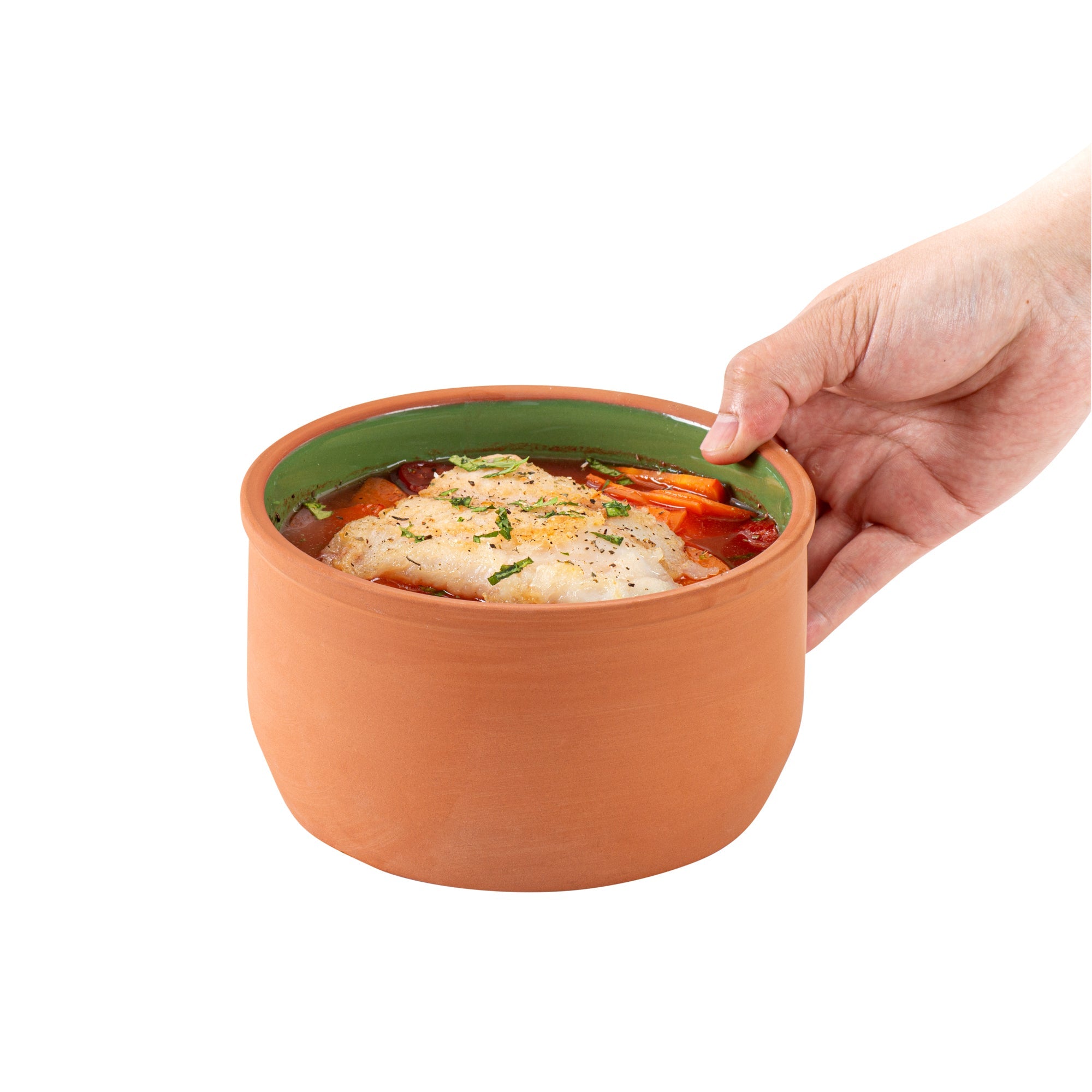 Terra Tek 34 oz Terracotta Cazuela Bowl - Green Glazed Interior, Oven-Safe, Microwave-Safe - 6 1/4" x 6 1/4" x 3 1/2" - 10 count box