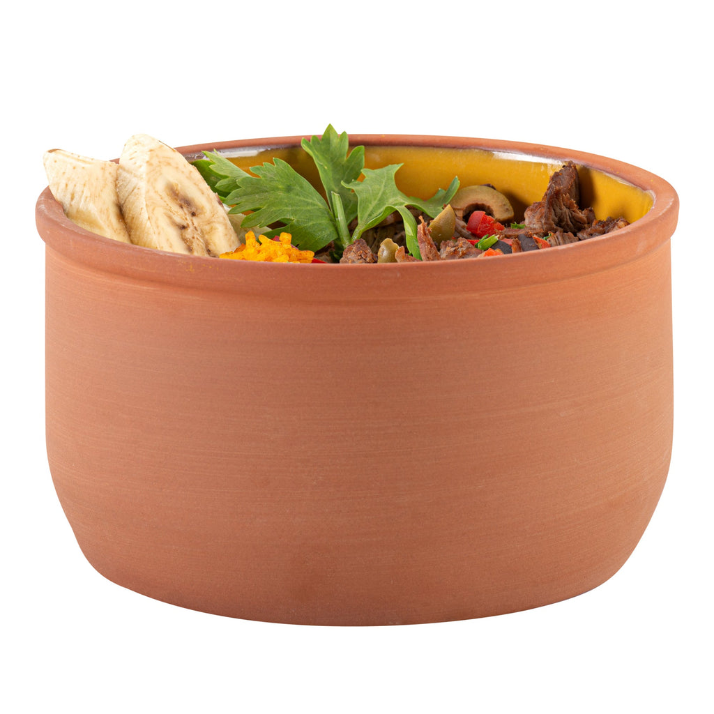 Terra Tek 34 oz Terracotta Cazuela Bowl - Yellow Glazed Interior, Oven-Safe, Microwave-Safe - 6 1/4" x 6 1/4" x 3 1/2" - 2 count box