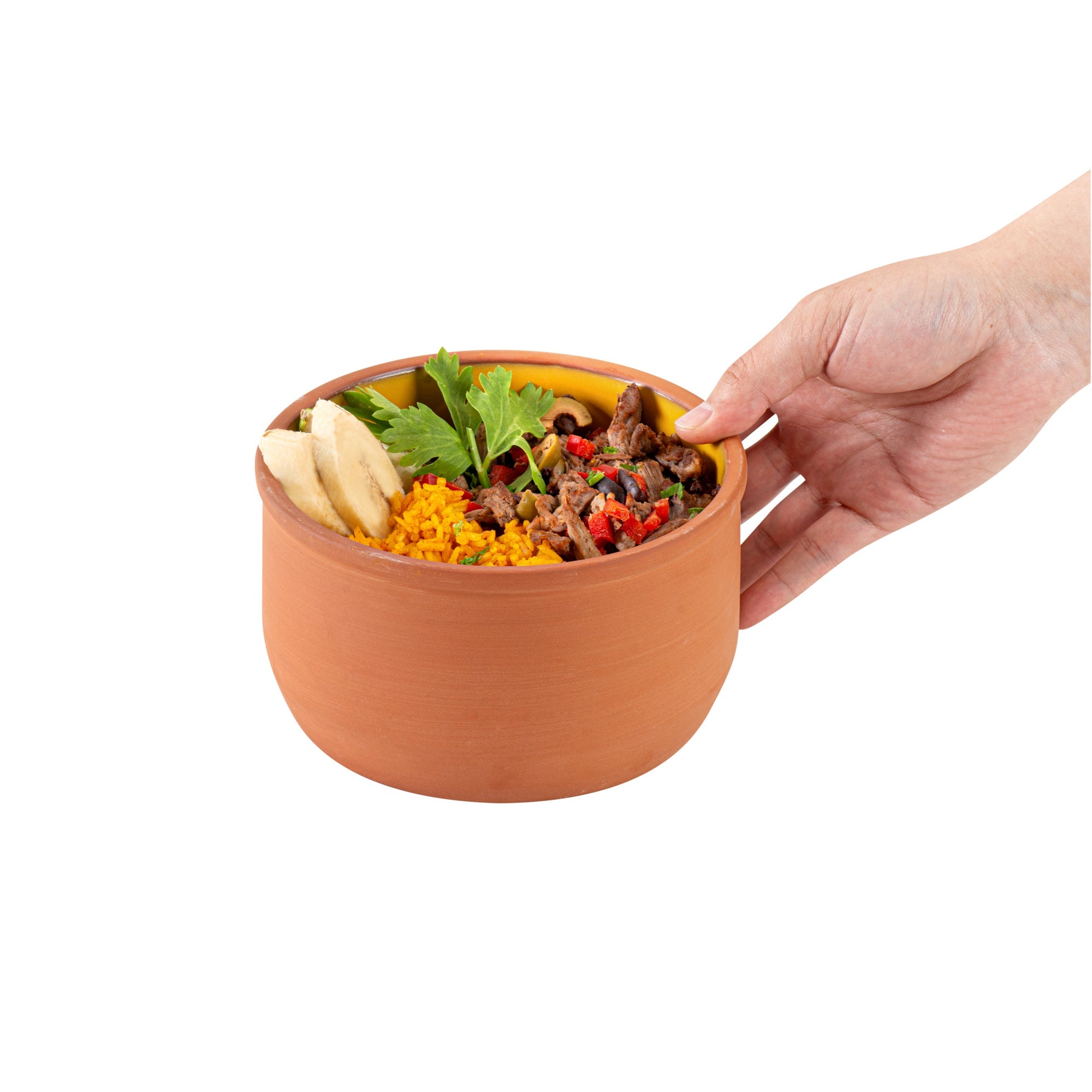 Terra Tek 34 oz Terracotta Cazuela Bowl - Yellow Glazed Interior, Oven-Safe, Microwave-Safe - 6 1/4" x 6 1/4" x 3 1/2" - 2 count box