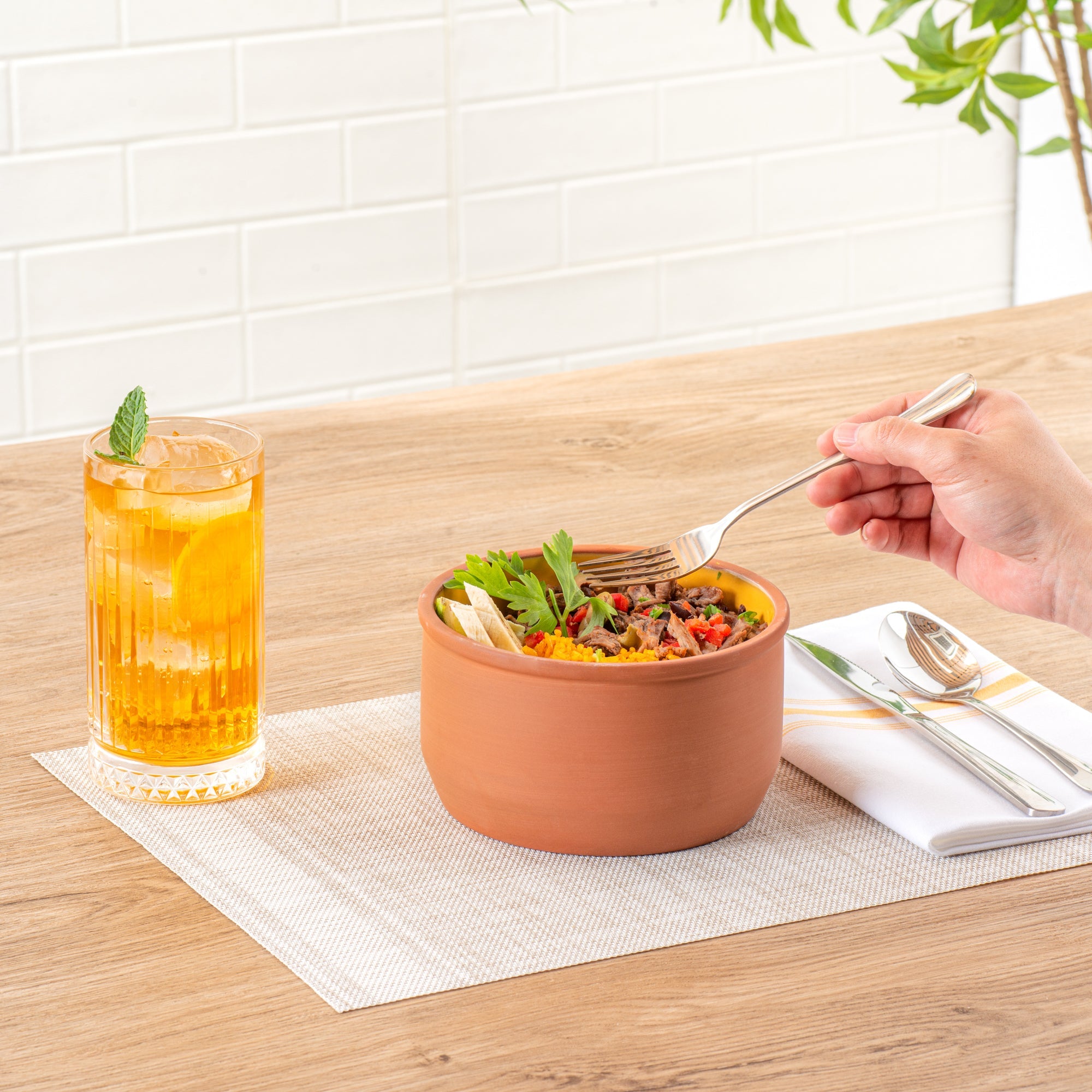 Terra Tek 34 oz Terracotta Cazuela Bowl - Yellow Glazed Interior, Oven-Safe, Microwave-Safe - 6 1/4" x 6 1/4" x 3 1/2" - 10 count box