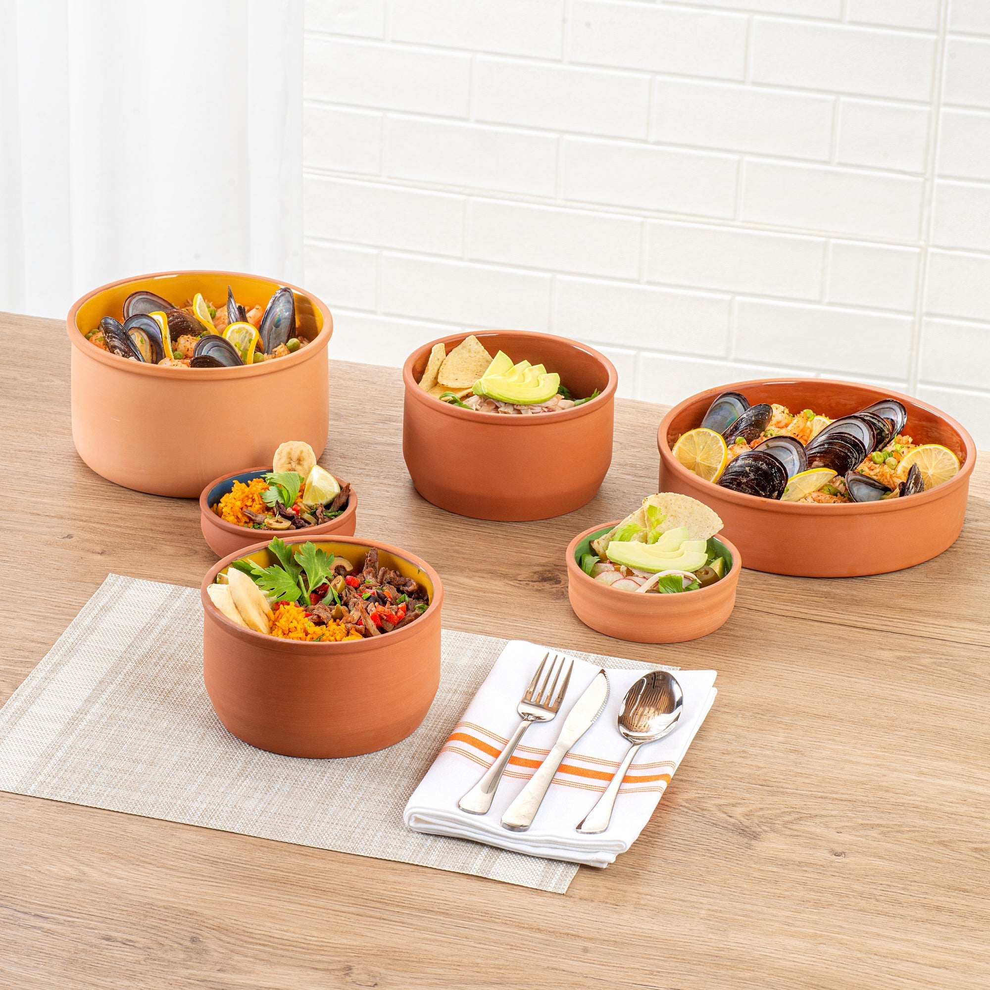 Terra Tek 34 oz Terracotta Cazuela Bowl - Yellow Glazed Interior, Oven-Safe, Microwave-Safe - 6 1/4" x 6 1/4" x 3 1/2" - 10 count box