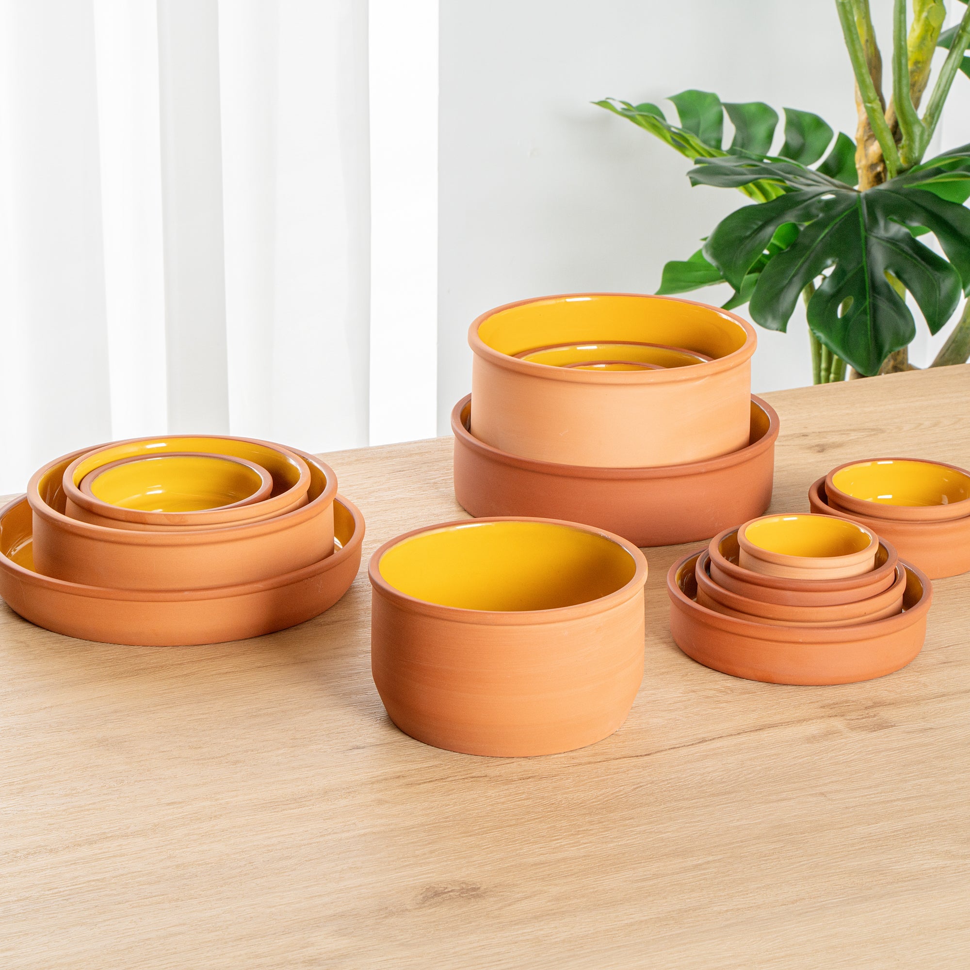 Terra Tek 34 oz Terracotta Cazuela Bowl - Yellow Glazed Interior, Oven-Safe, Microwave-Safe - 6 1/4" x 6 1/4" x 3 1/2" - 10 count box